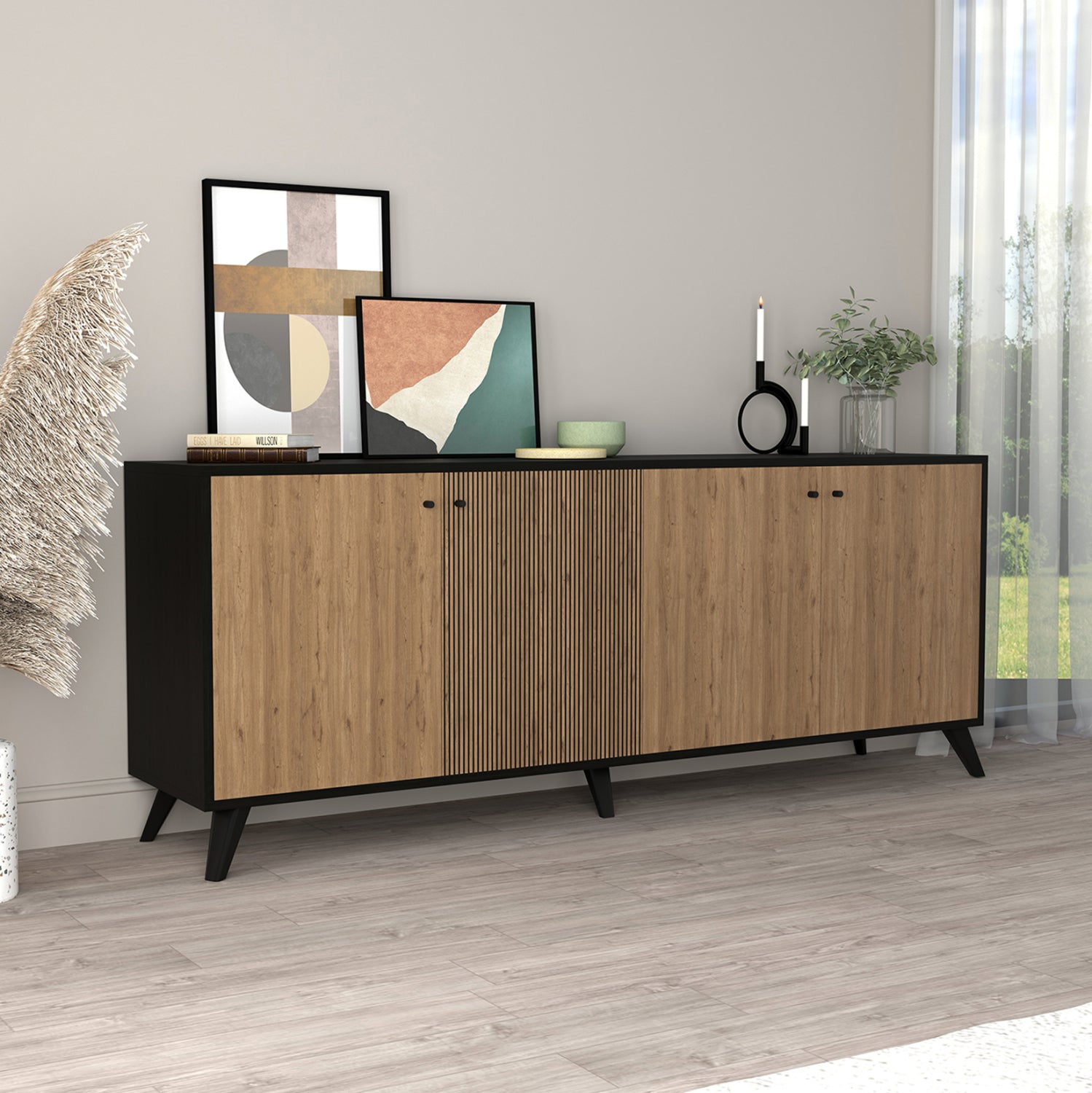 Бюфет  KRUDEN цвят черен-натурал 180x40x78.6cм