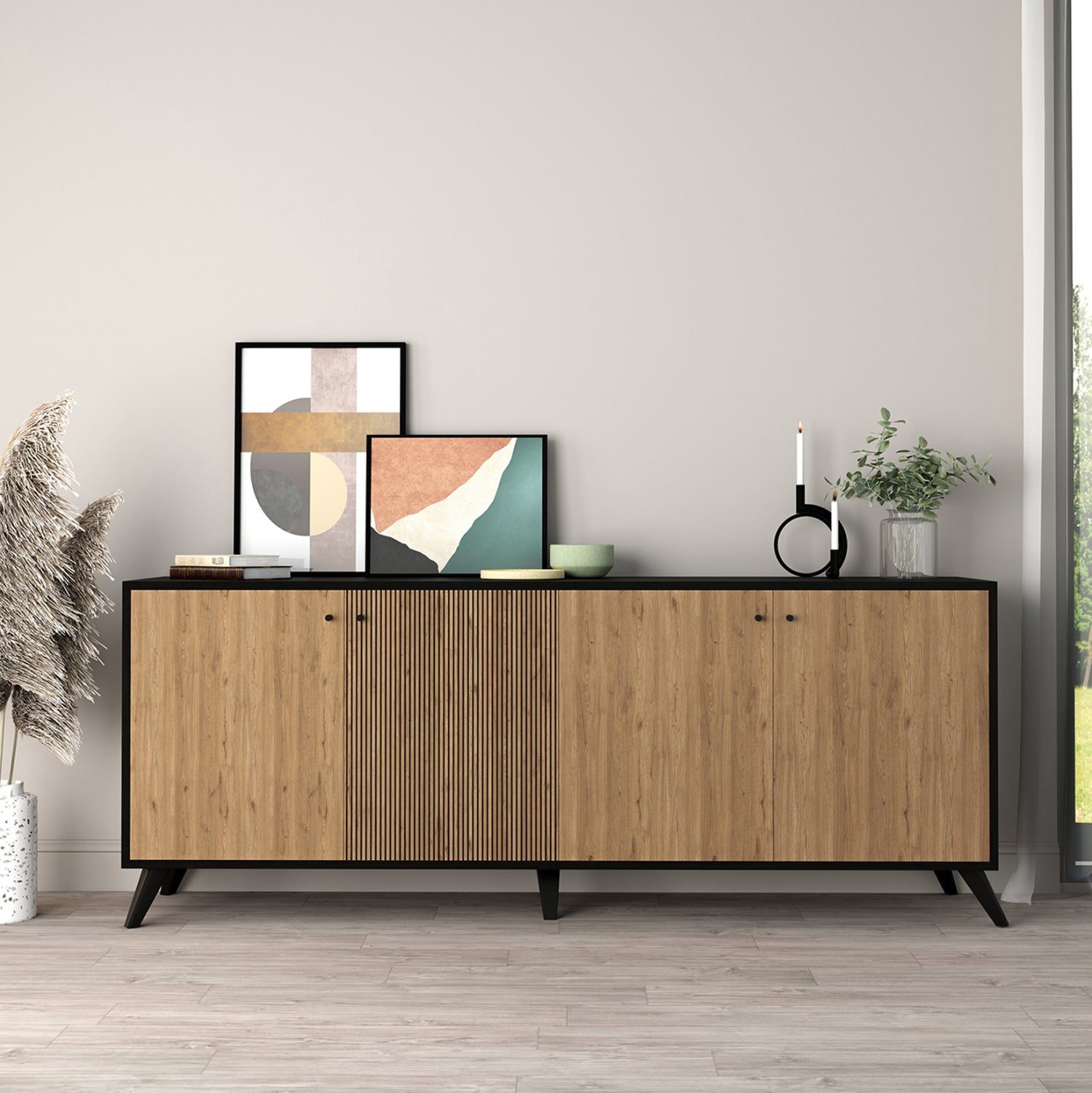 Бюфет  KRUDEN цвят черен-натурал 180x40x78.6cм