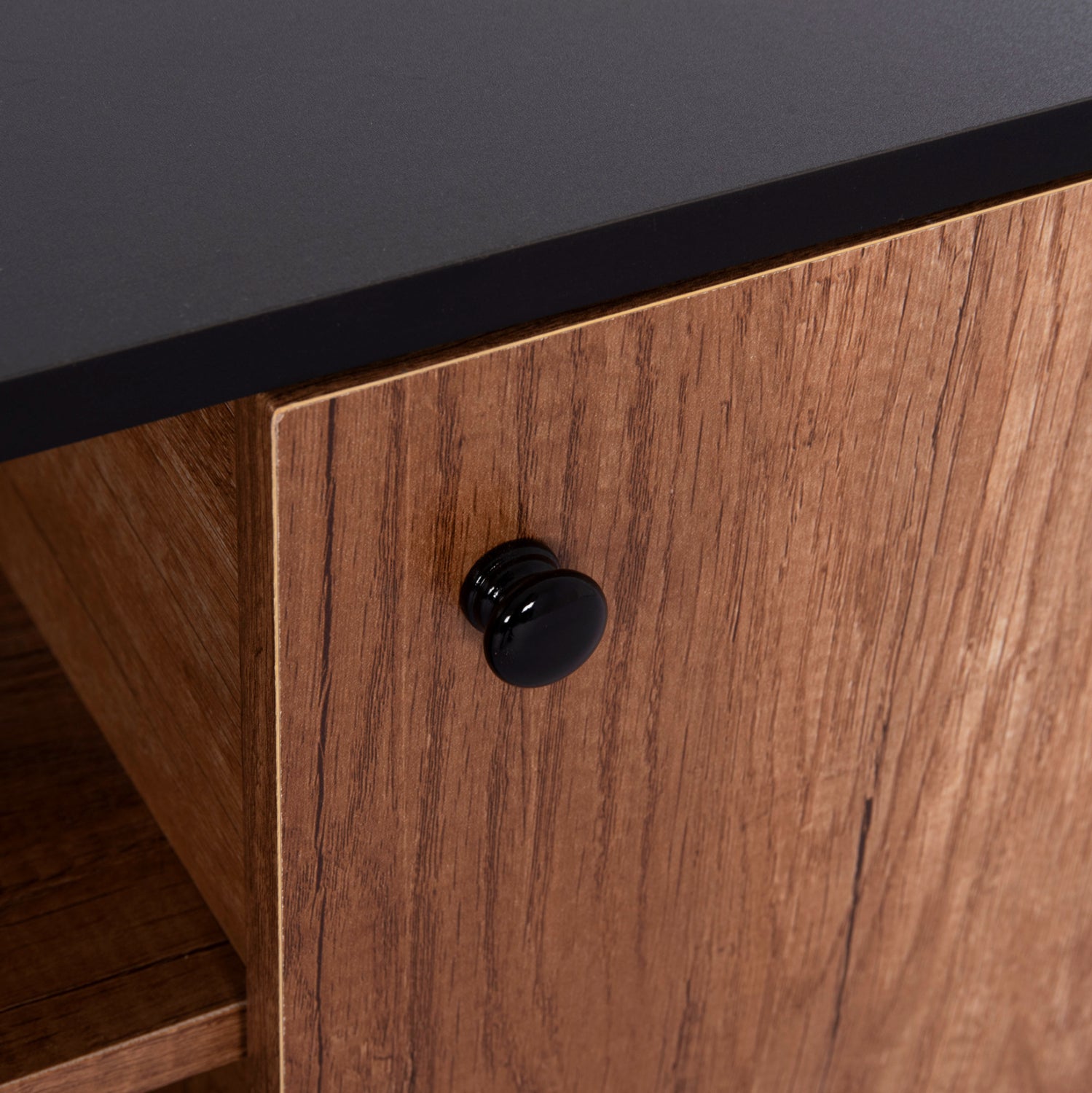 Тв шкаф Kruden меламинов в черно-натурален 180x40x51см