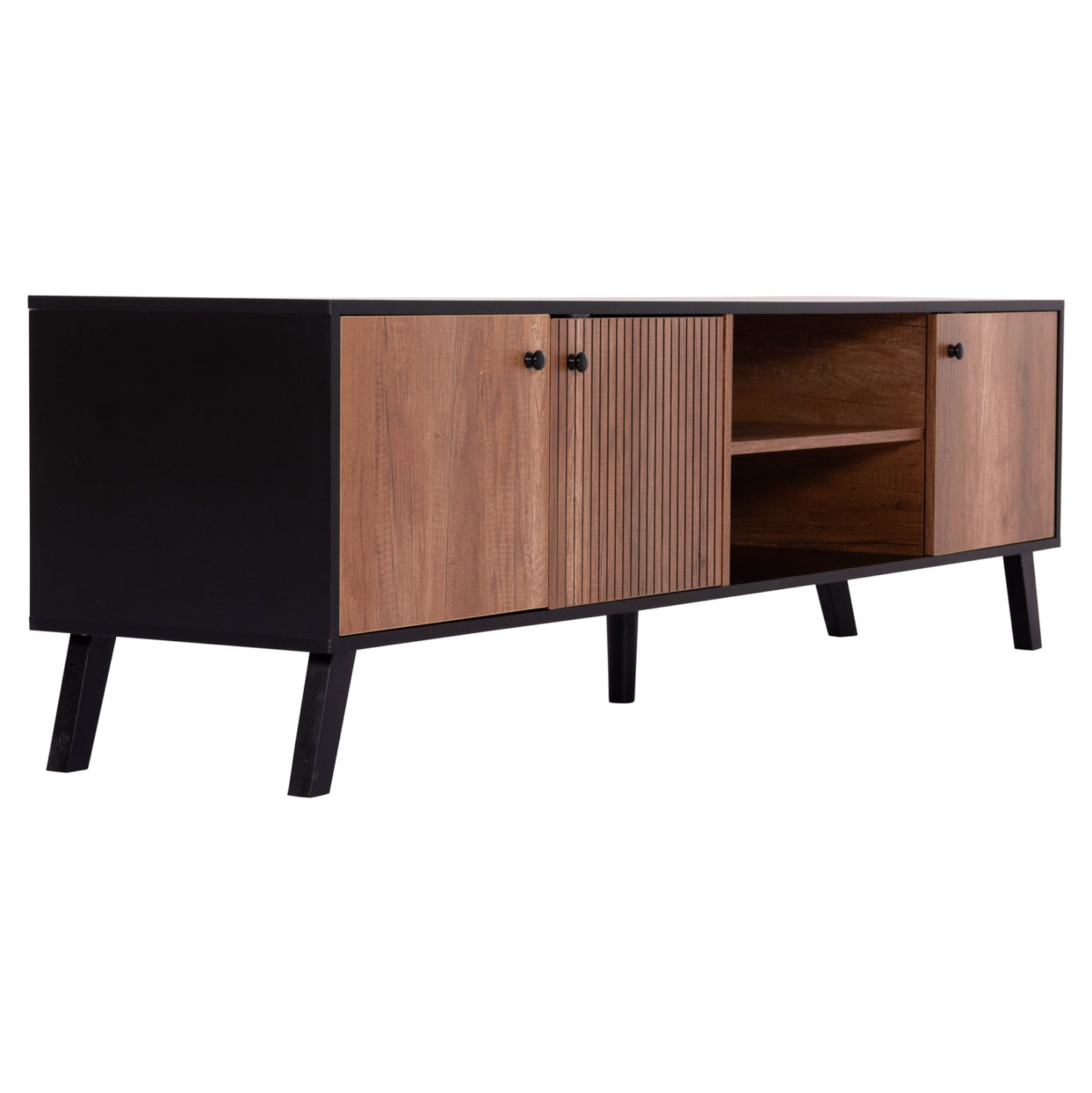 Тв шкаф Kruden меламинов в черно-натурален 180x40x51см