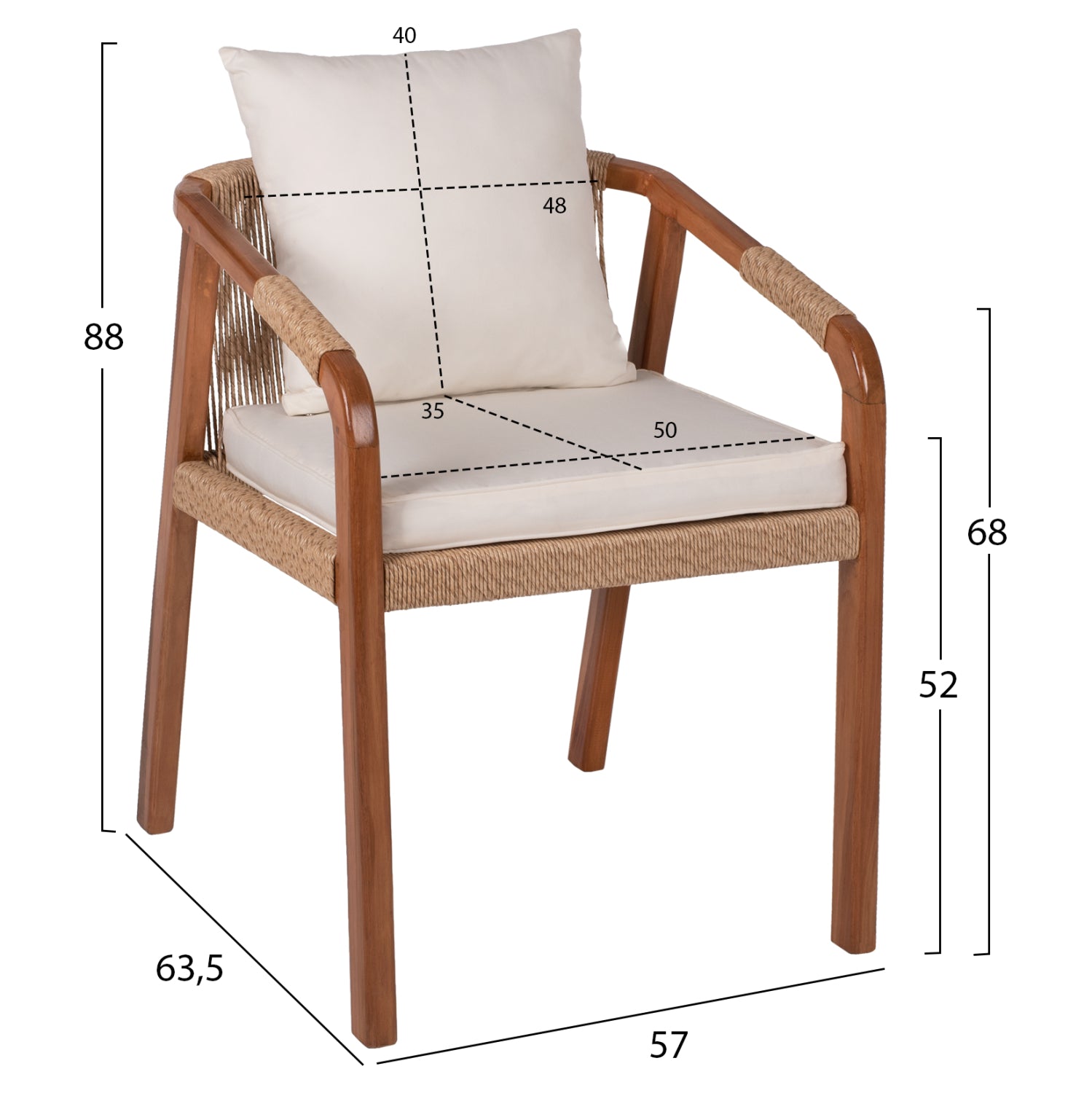Кресло тиково дърво 57x63,5x75-88