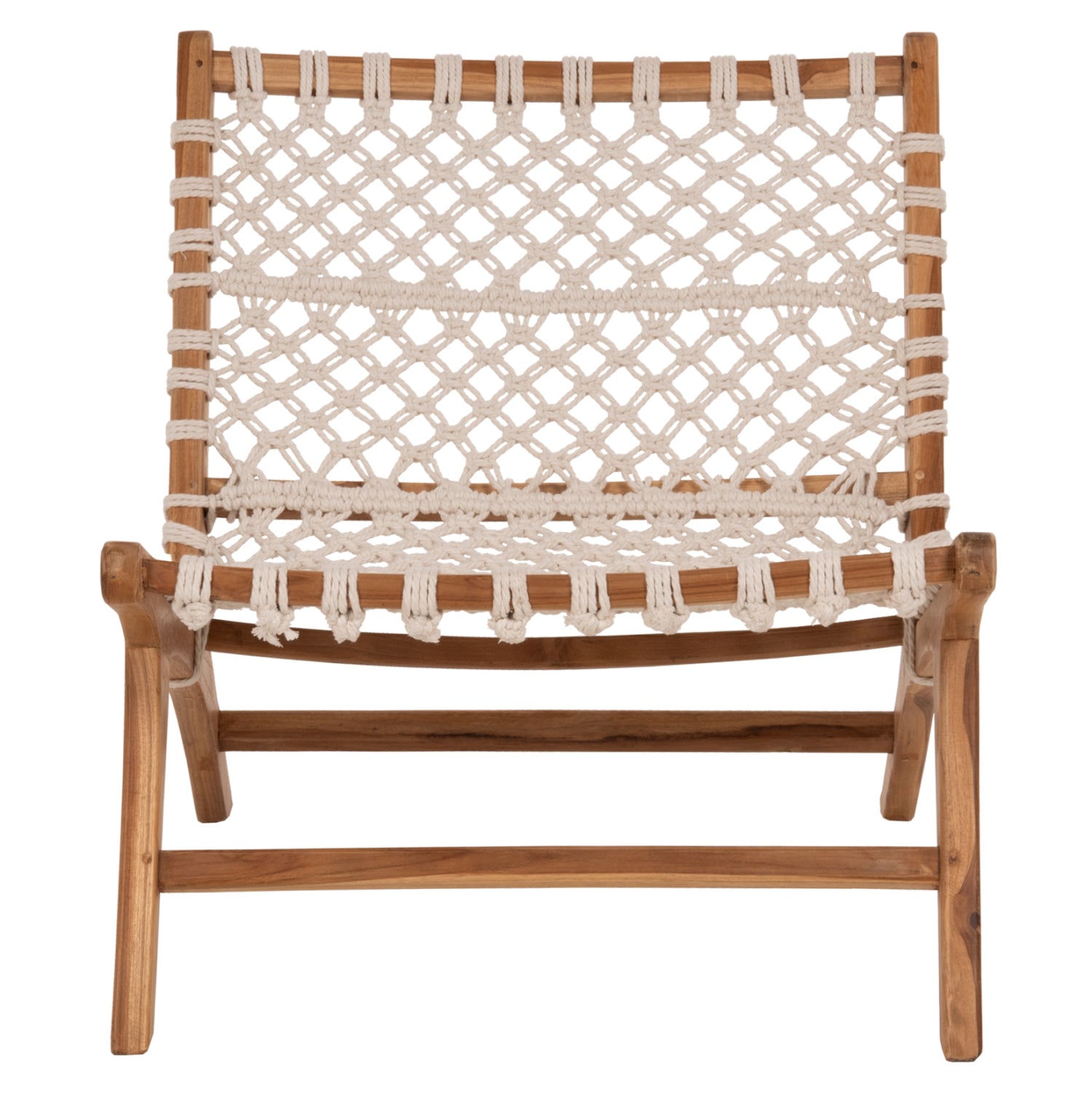 Стол тиково дърво цвят натурал-бяло въже  65x77x68