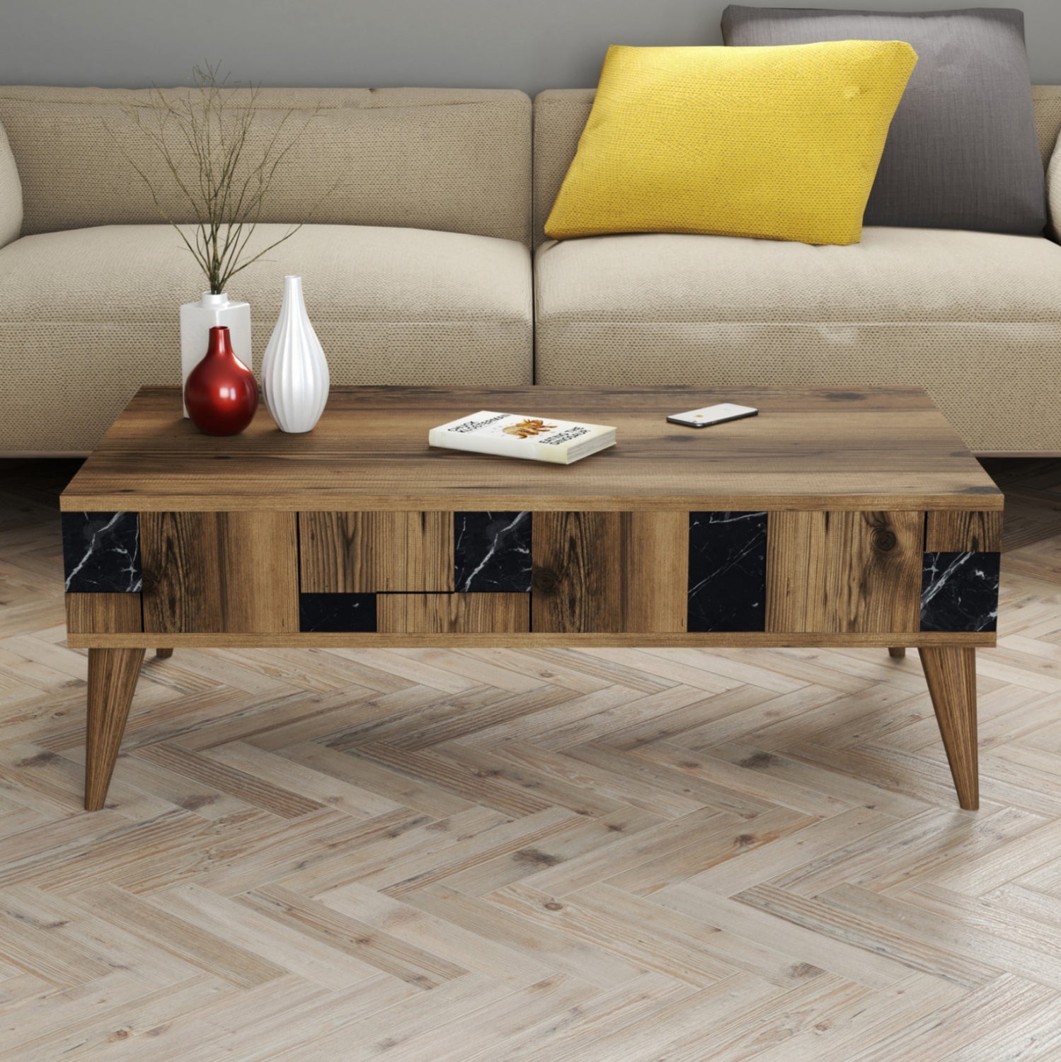 Холна маса 9504 цвят орех-черен 105x60x37.6см