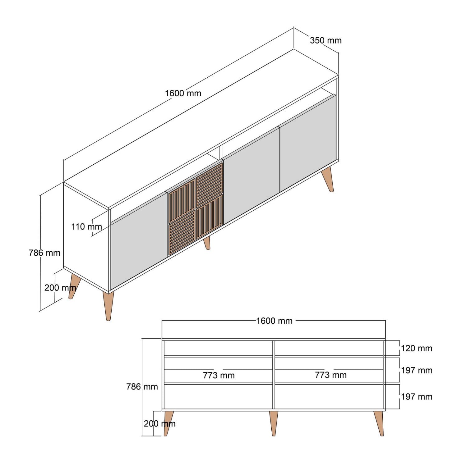 Бюфет меламин орех с вид на черен мрамор 160x35x78h см.