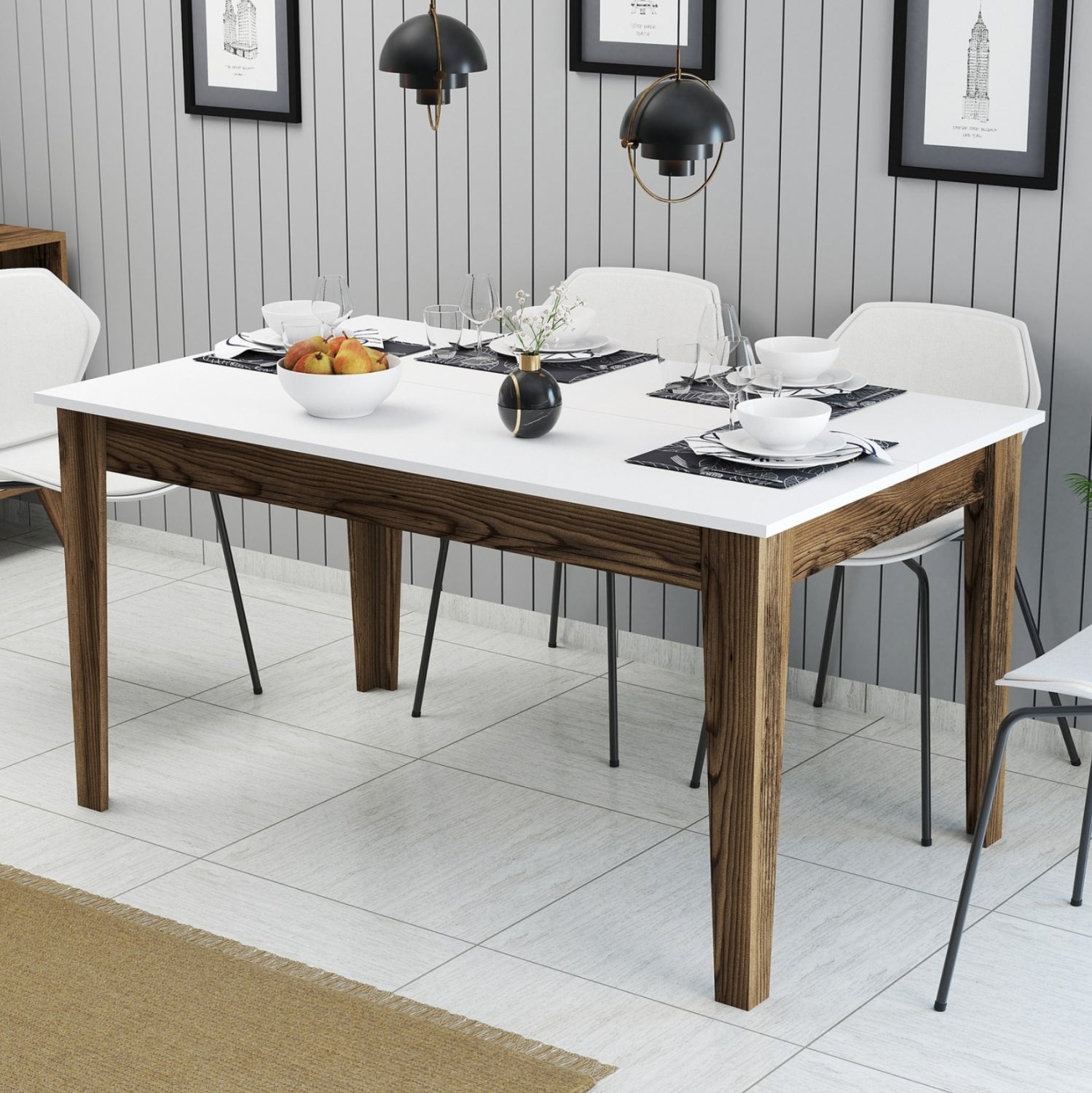 Трапезна маса STANDARD цвят орех-бял 145x88x75см