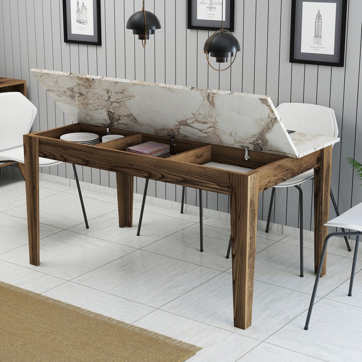 Трапезна маса 03 орех-бял цвят 145x88x75см