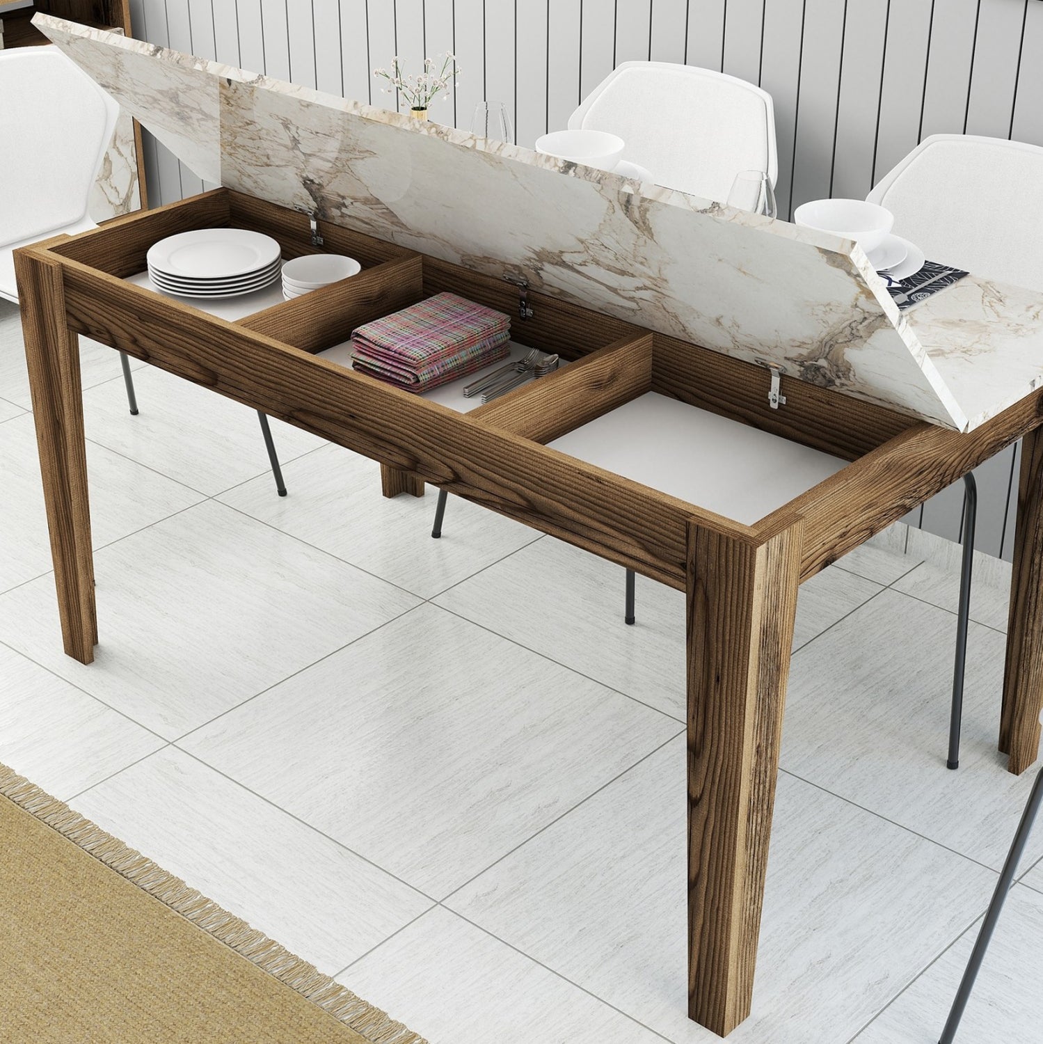 Трапезна маса 03 орех-бял цвят 145x88x75см