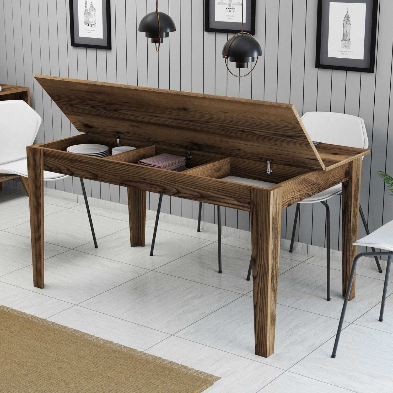 Трапезна маса STANDARD орех с място за съхранение 145x88x75см