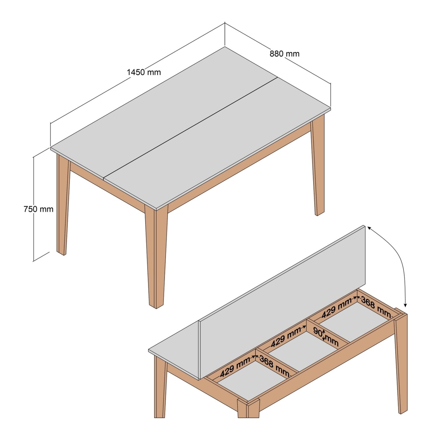Трапезна маса STANDARD цвят бял-орех  145x88x75