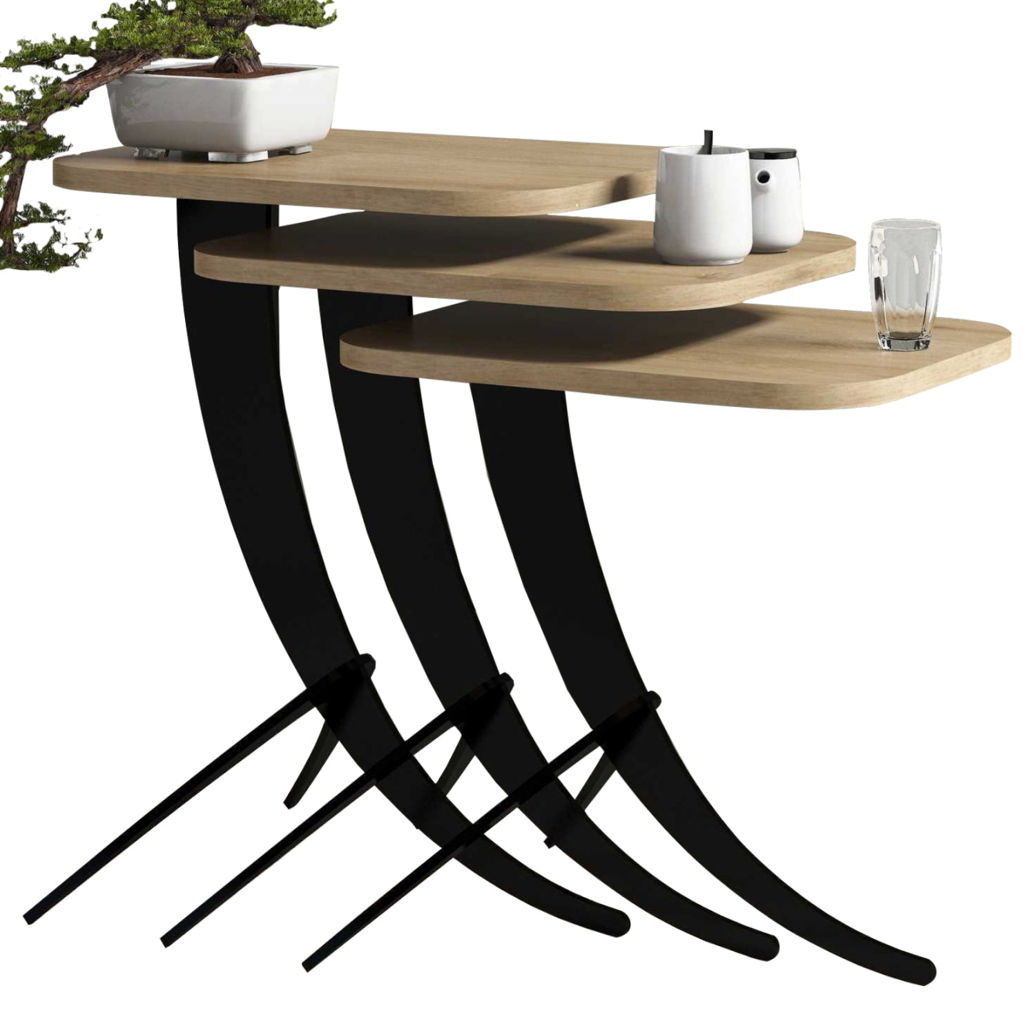 Помощни маси ZIGON 3 бр естествен-черен цвят 35x45x60см