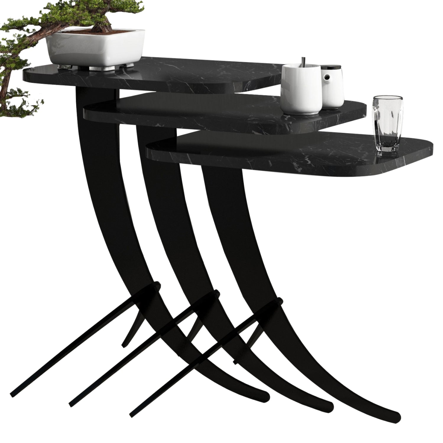 Помощни маси  ZIGON 3 бр  черен цвят 35x45x60см