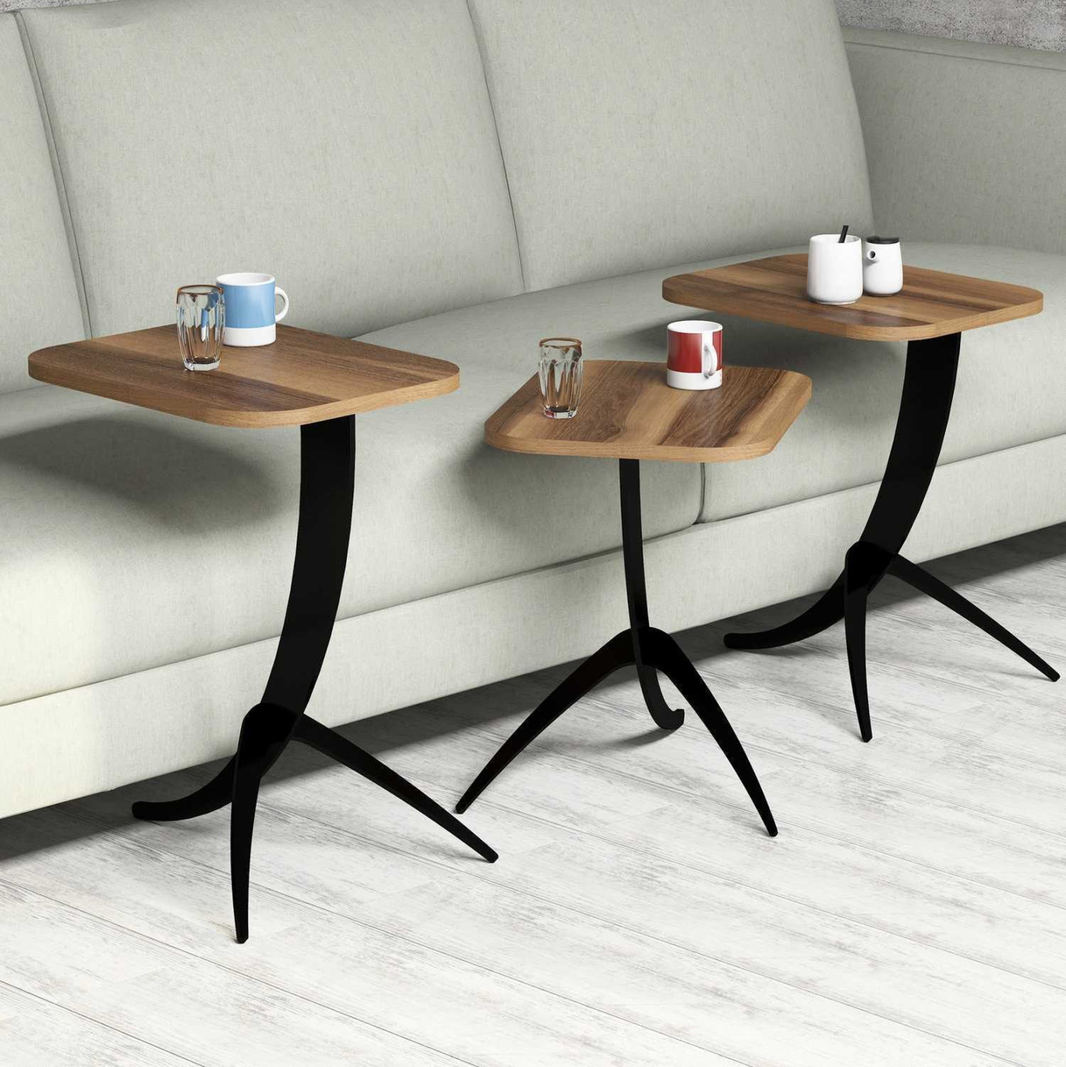 Помощни маси ZIGON 3 бр цвят черен-орех  35x45x60см