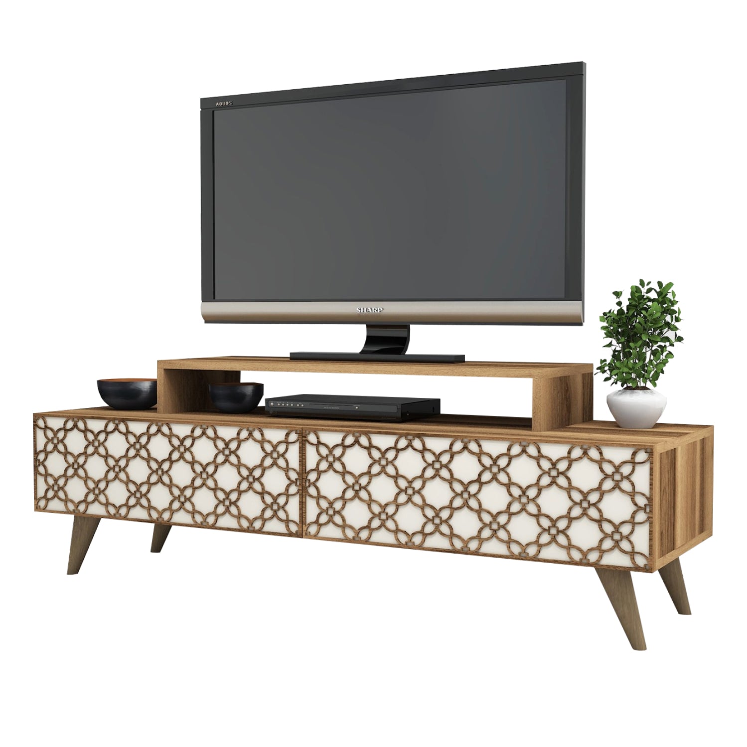 Тв шкаф цвят орех-крем 140x41.8x48.8