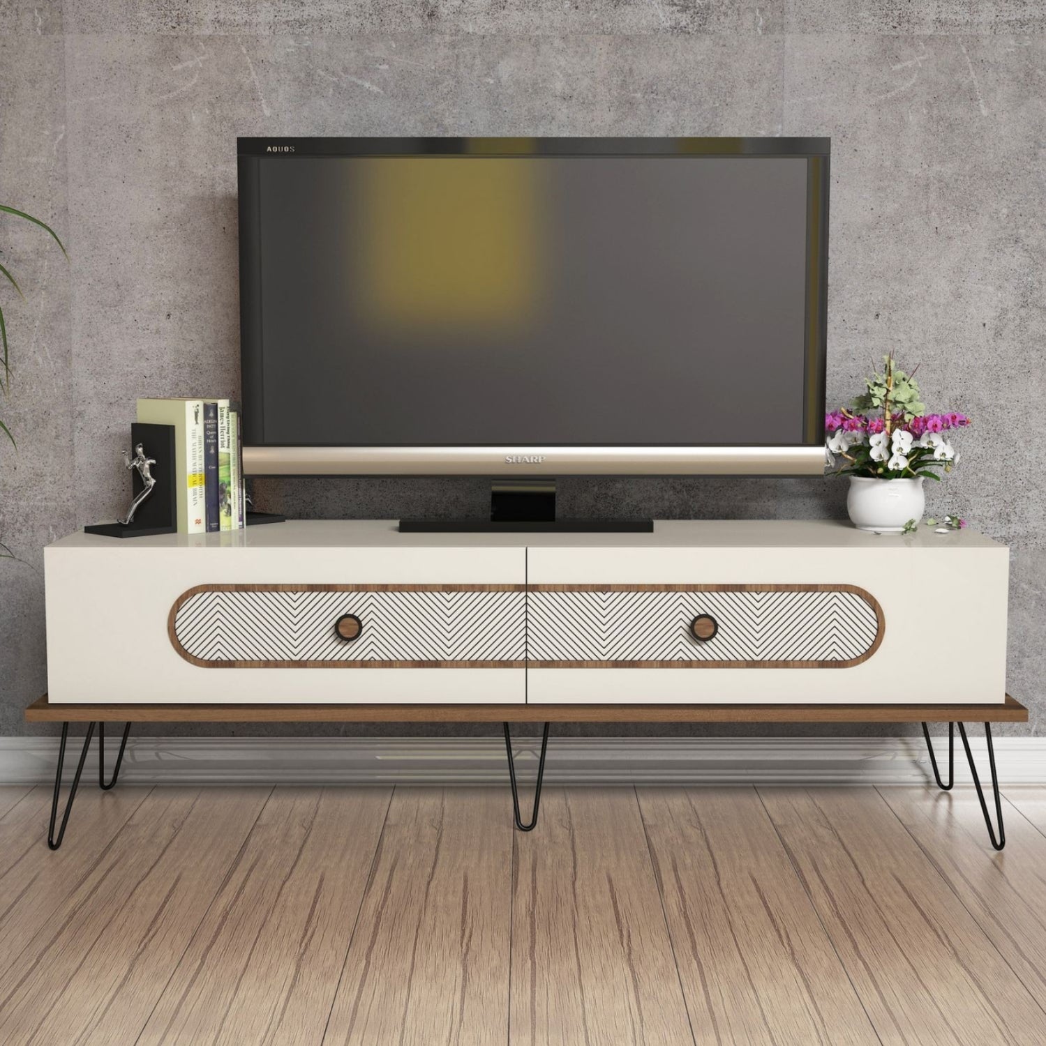 Тв шкаф цвят крем 145x40x45