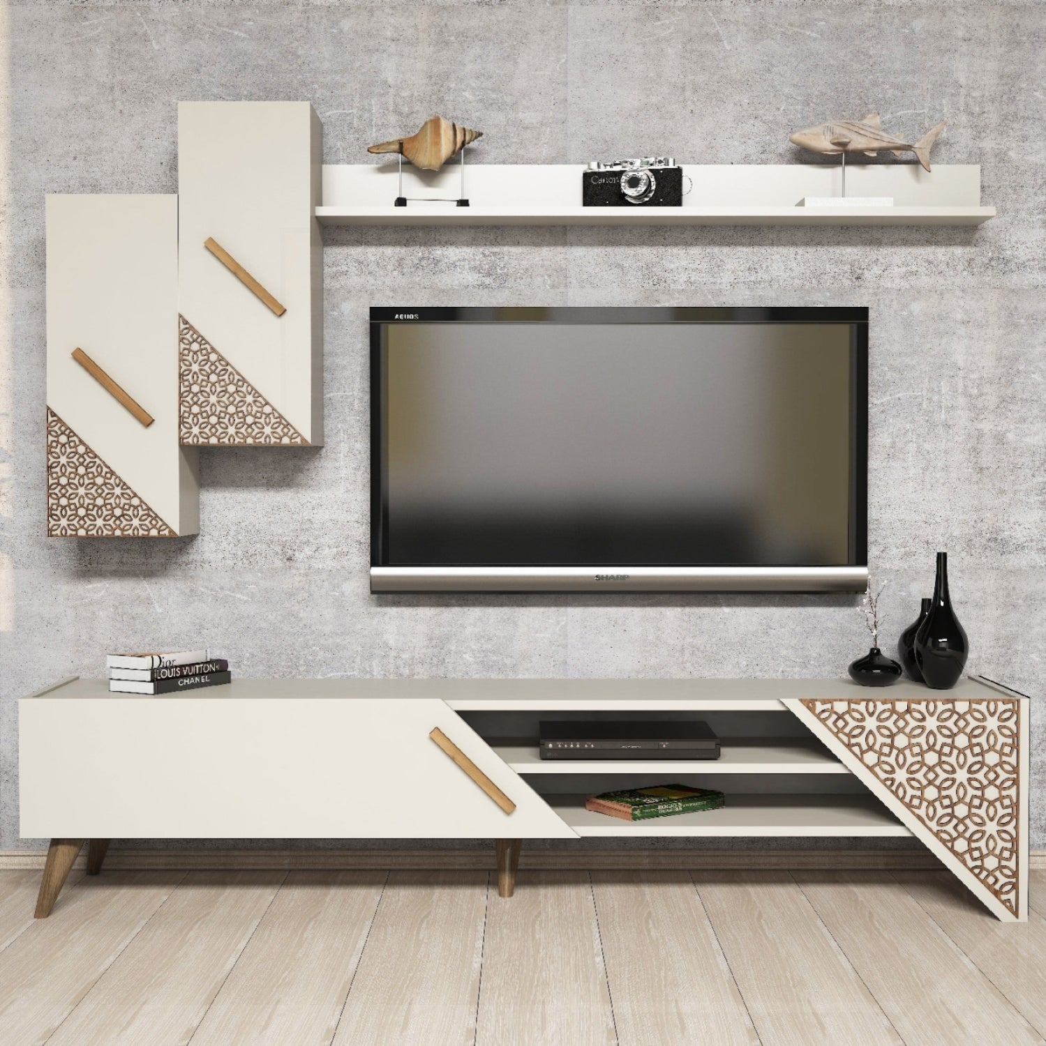 Тв шкаф  комплект в кремав цвят 180x37x40 см