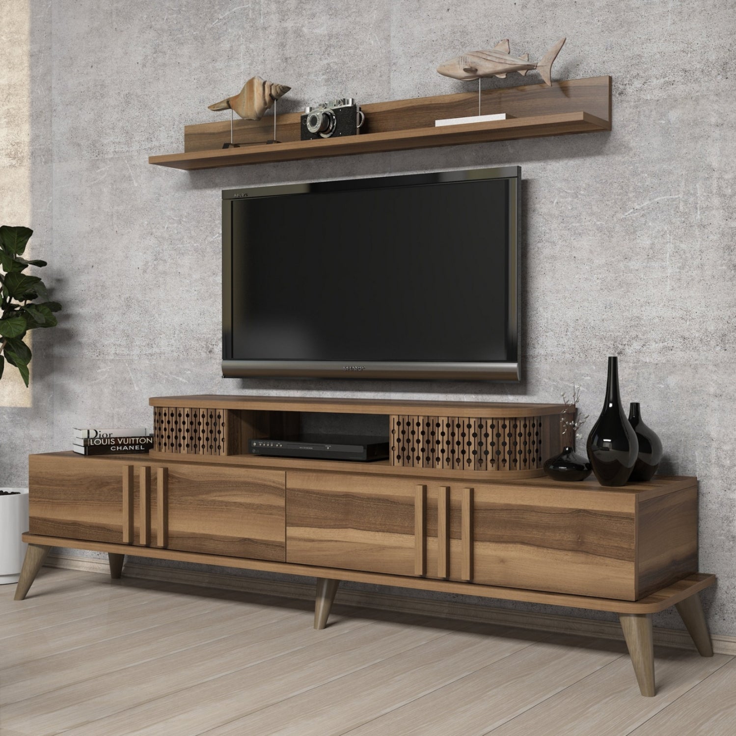 Меламинов тв шкаф в цвят орех 168x39x51.6см