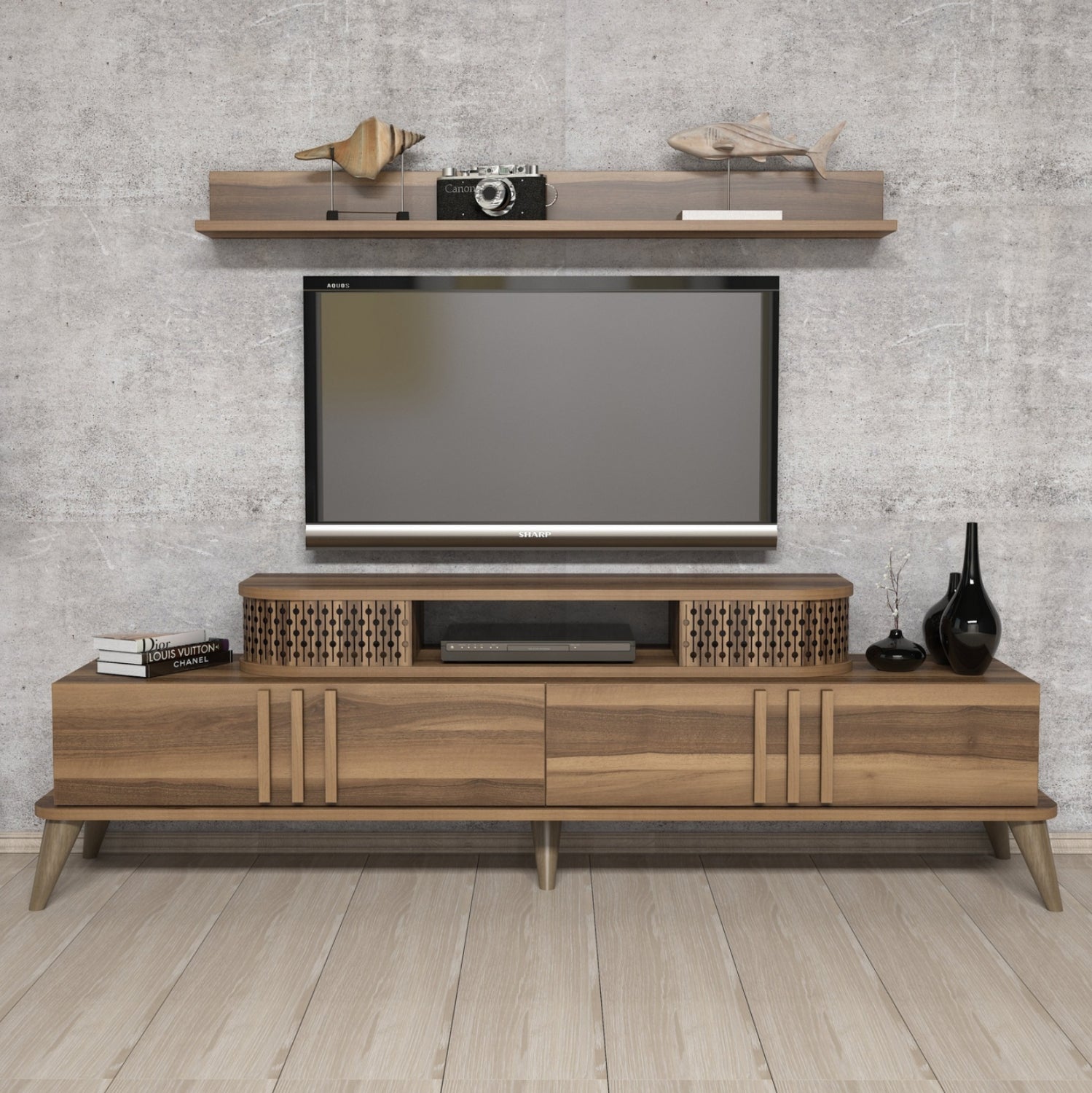 Меламинов тв шкаф в цвят орех 168x39x51.6см