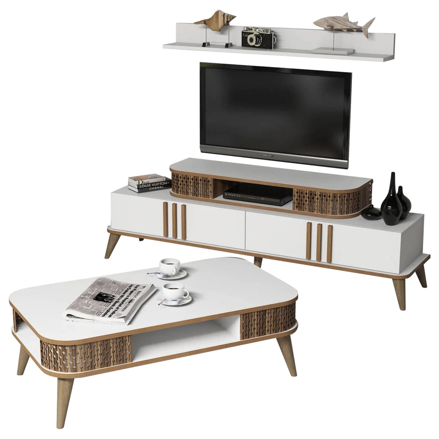 Холен комплект  2 бр в бяло и цвят орех КГ11848.03