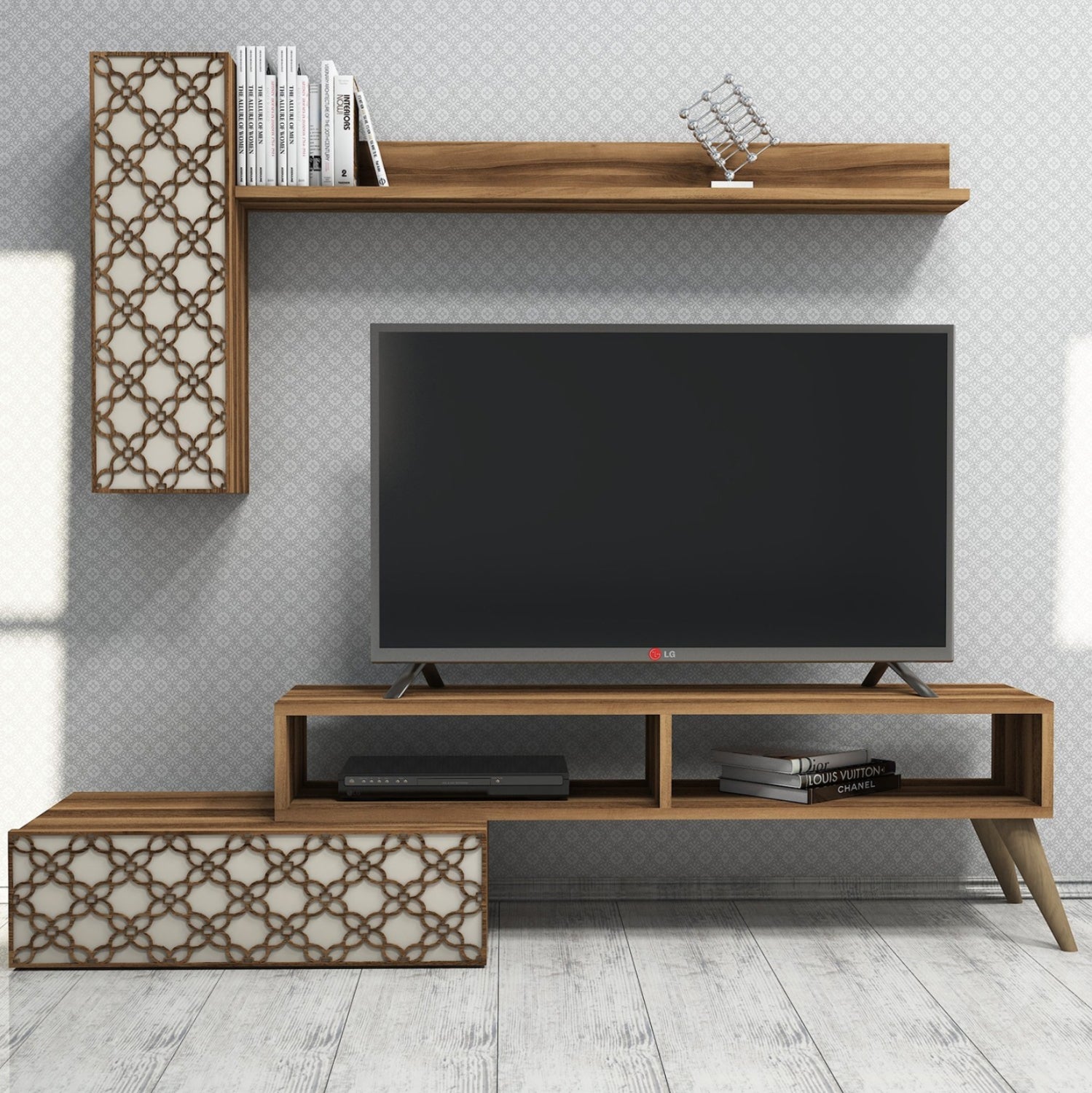 Тв комплект цвят орех-крем 150x37.2x37.8