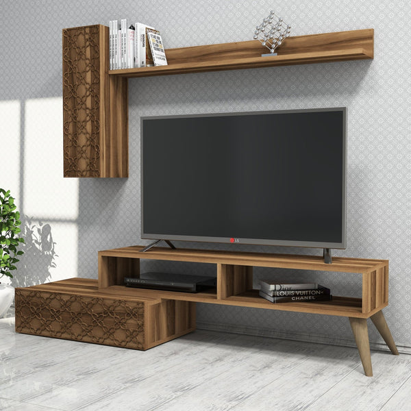 ТВ комплект от меламин в цвят орех 150x372x378см