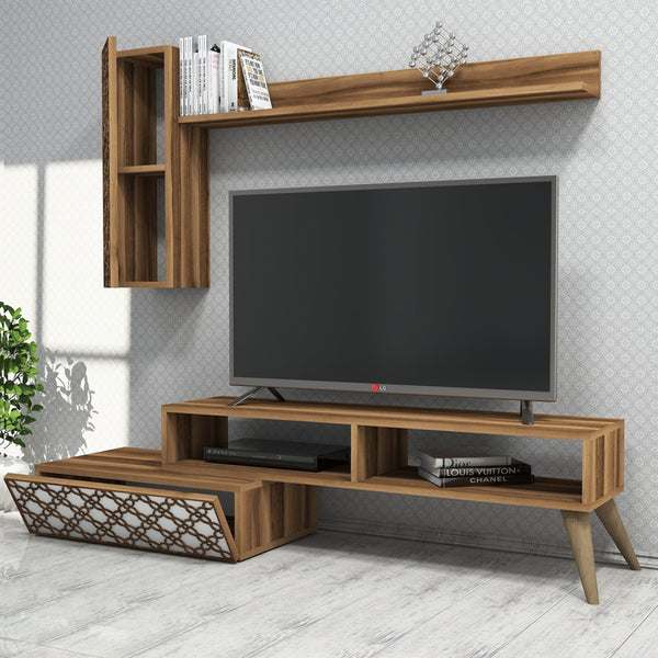 Тв комплект цвят орех-бял 150x37.2x37.8