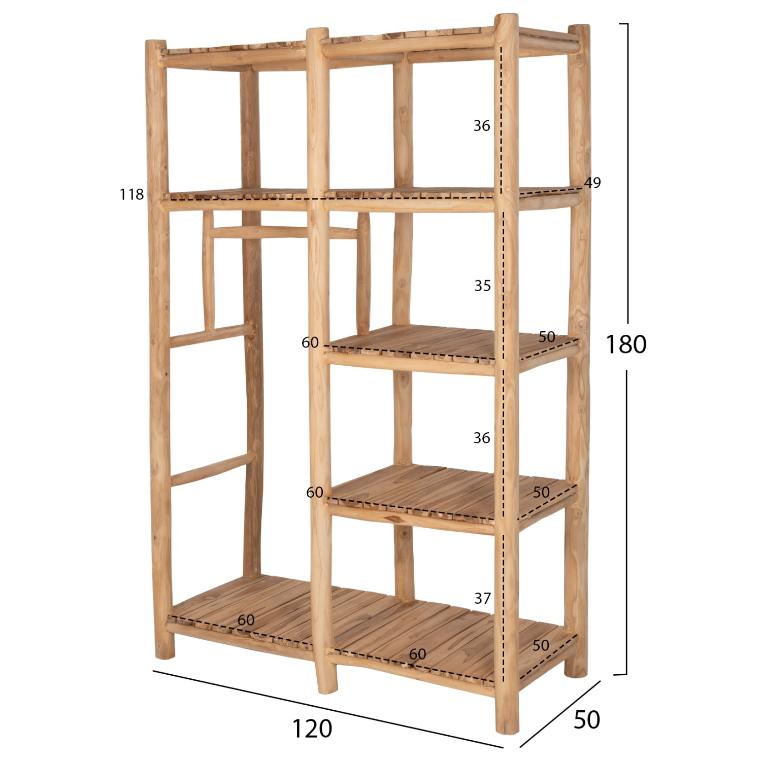 Етажерка BALEN натурал 120x50x180
