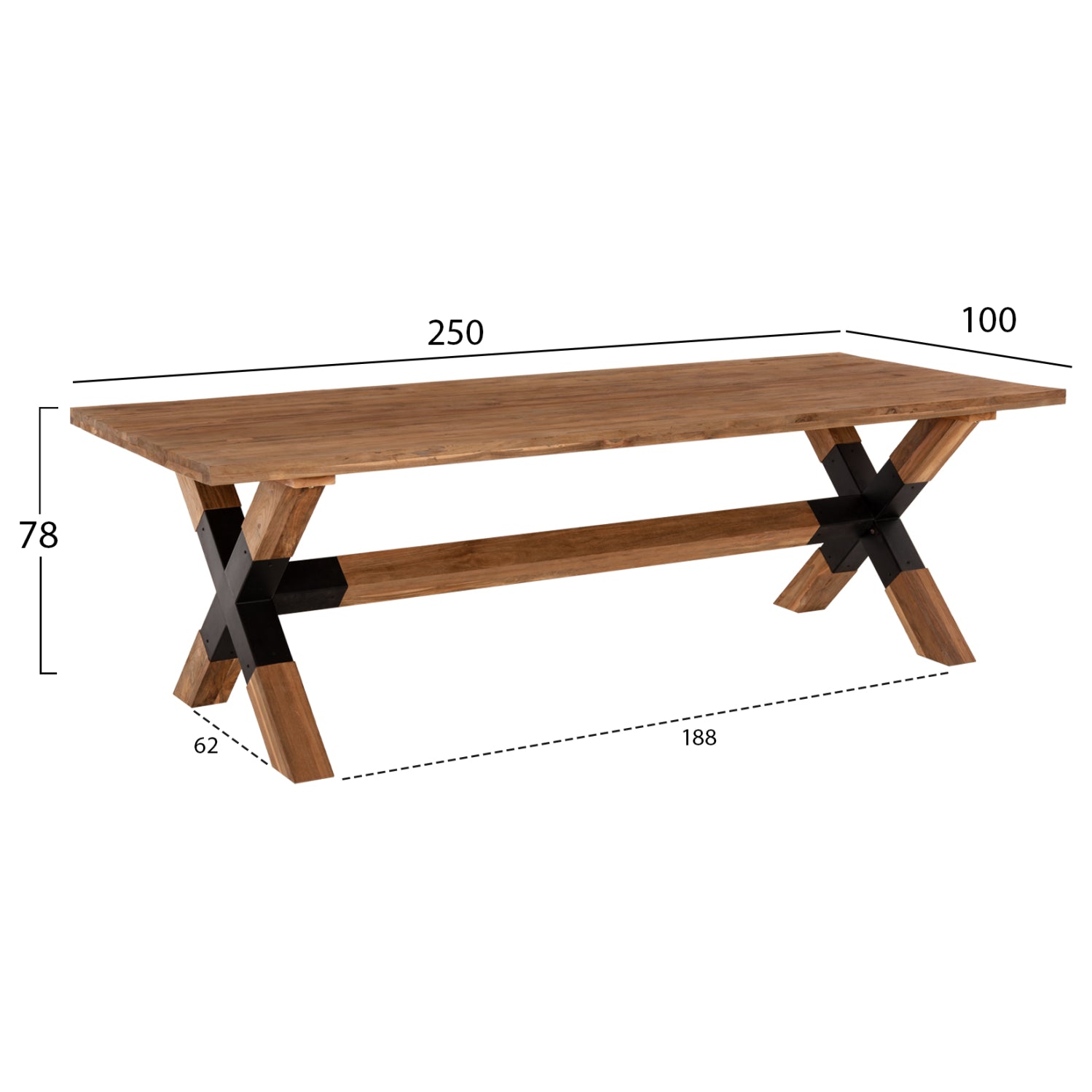 Маса KATTE 250x100x78см -натурал тиково дърво