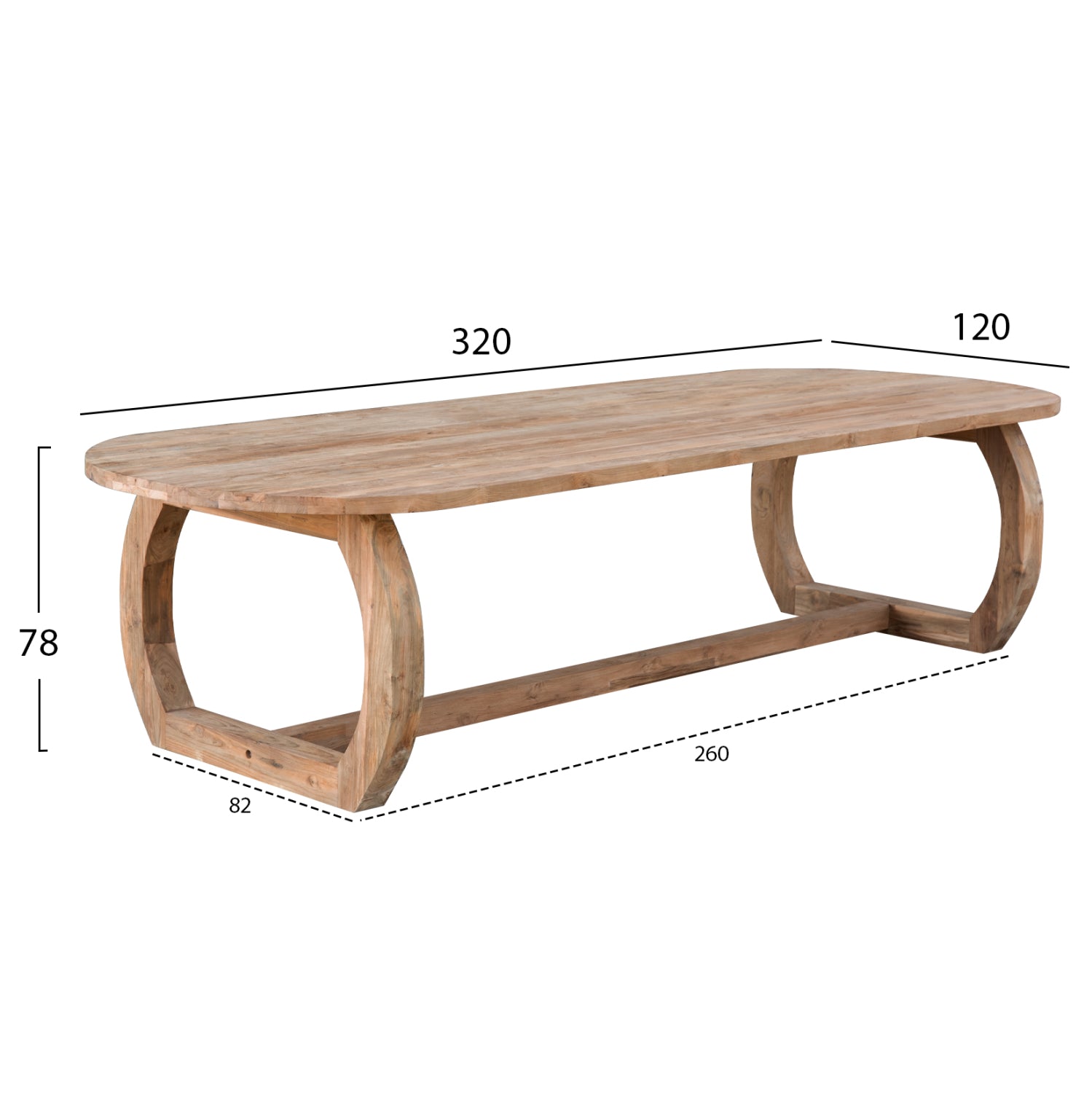 Трапезна маса Лей тиково дърво естетсвен цвят 320x120x78см