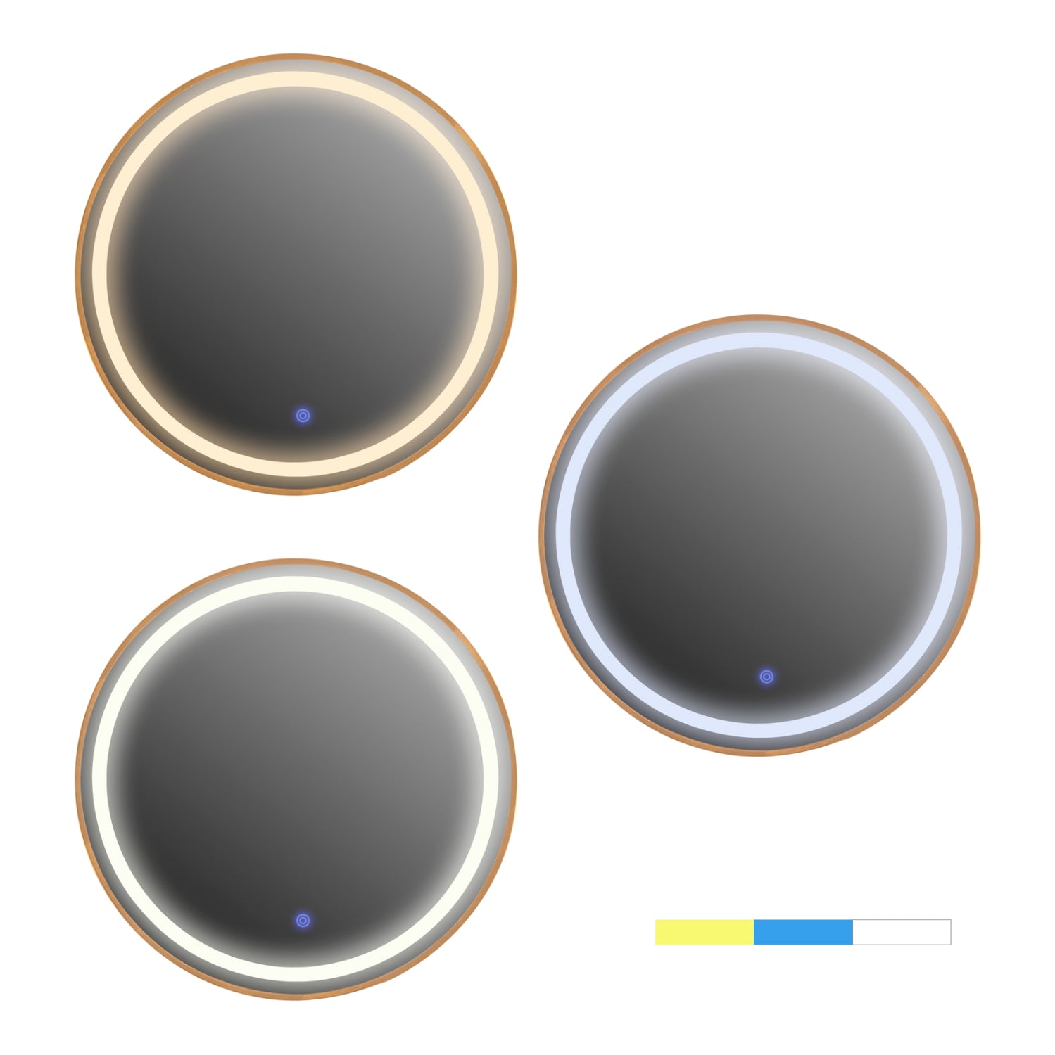 Кръгло стенно огледало от алуминий в златист цвят - led осветление φ60x3см