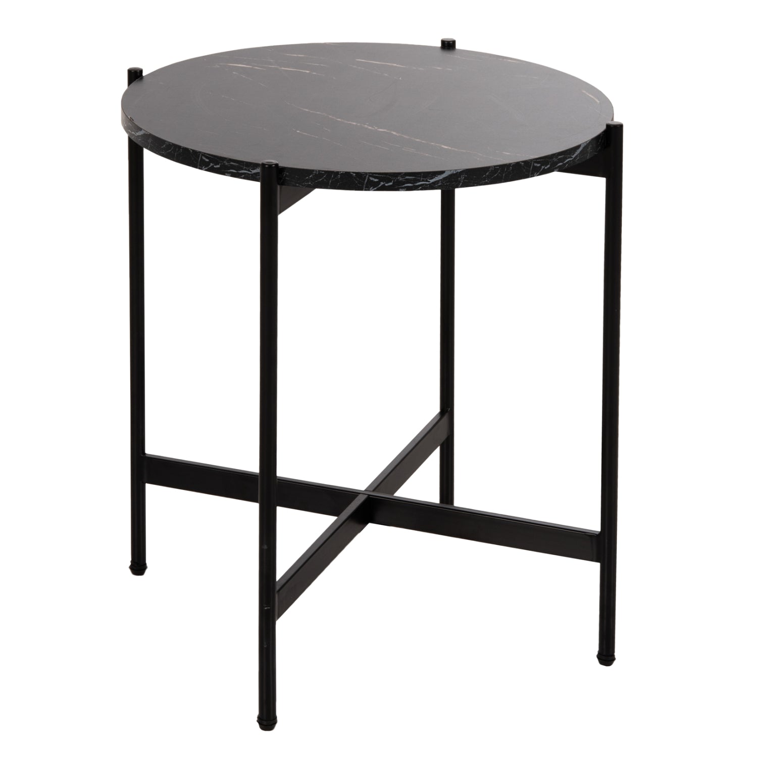 Странична маса от mdf, черен мрамор - черна метална основа φ50x55hсм.