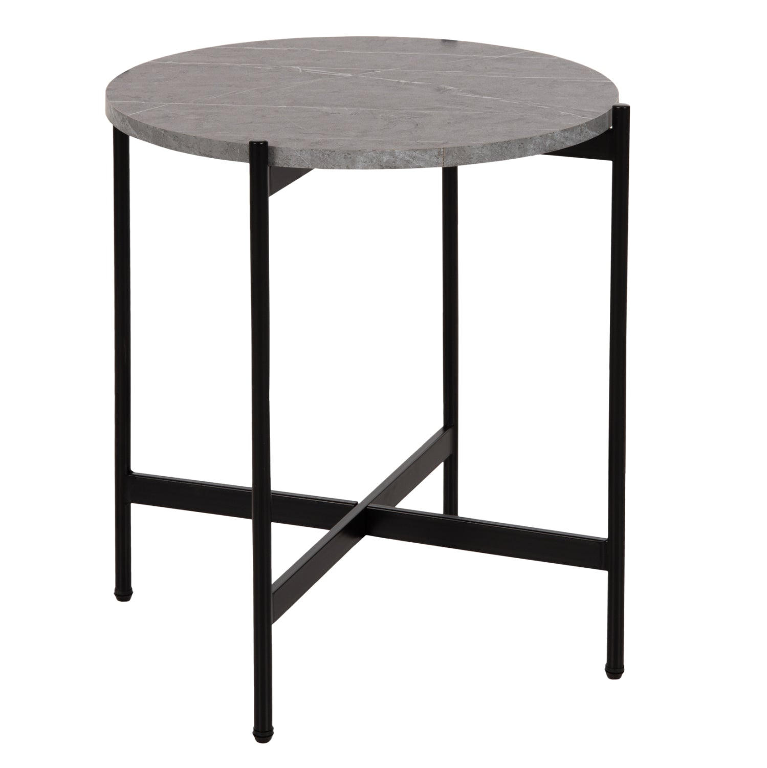 Странична маса Марбъл сив мрамор-черна метална основа Ф50x55hcм