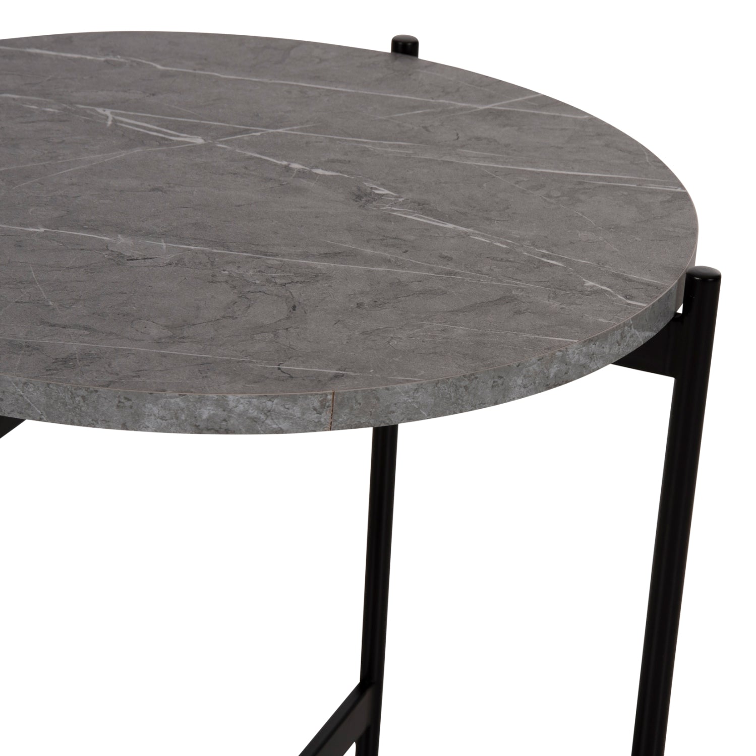 Странична маса MARBLE сив мрамор-черна метална основа Ф50x55cм