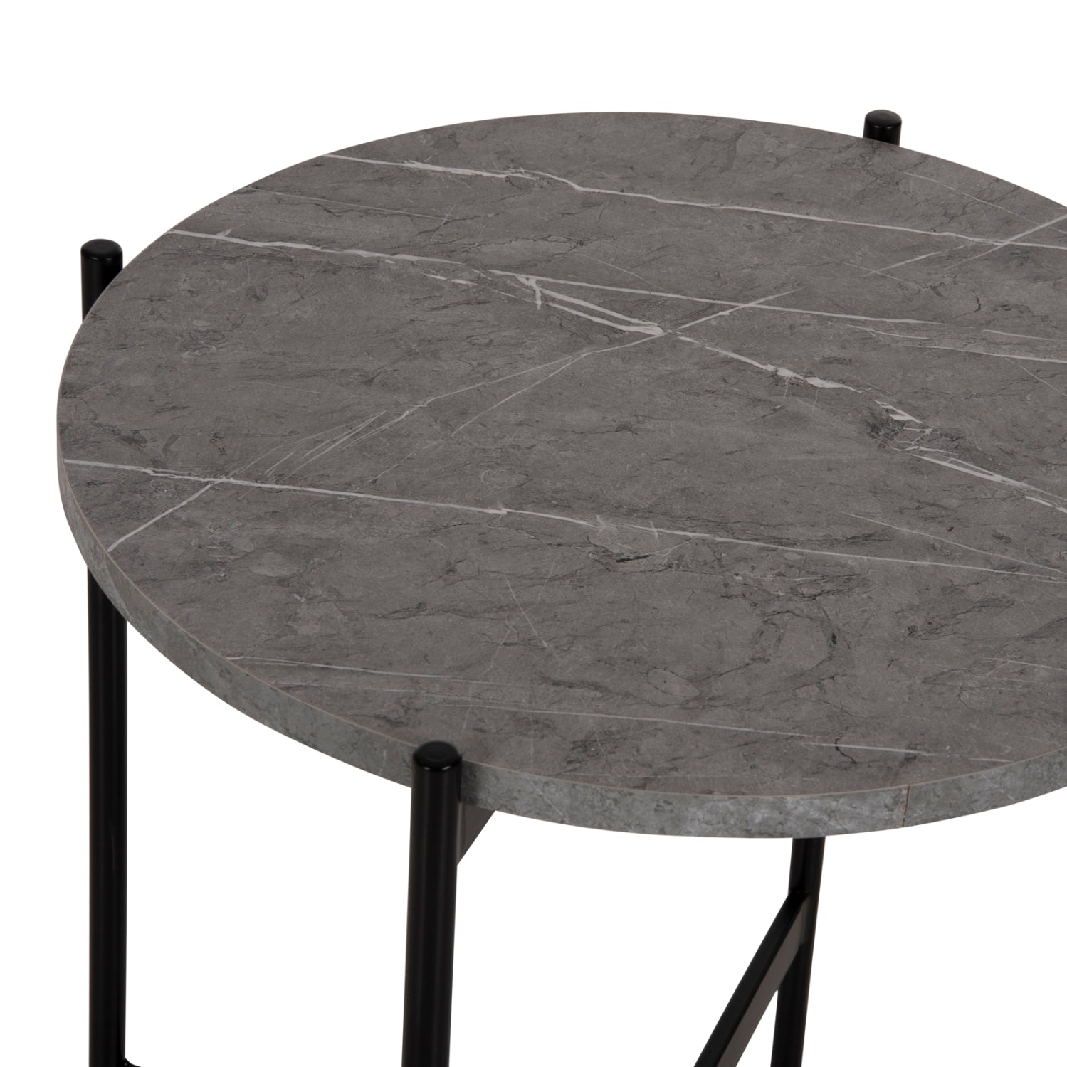 Странична маса MARBLE сив мрамор-черна метална основа Ф50x55cм