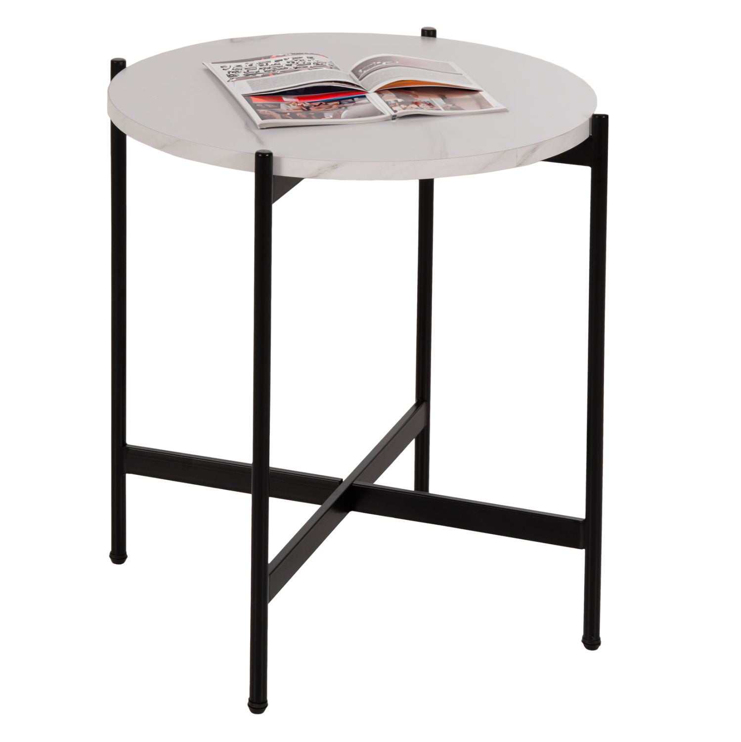 Странична маса Марбъл  цвят бял -черен  Φ50x55см