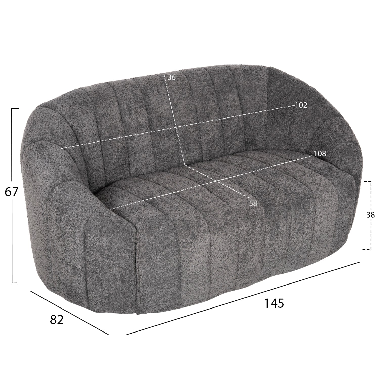 Диван MOBY букле сив цвят 145x82x67 см