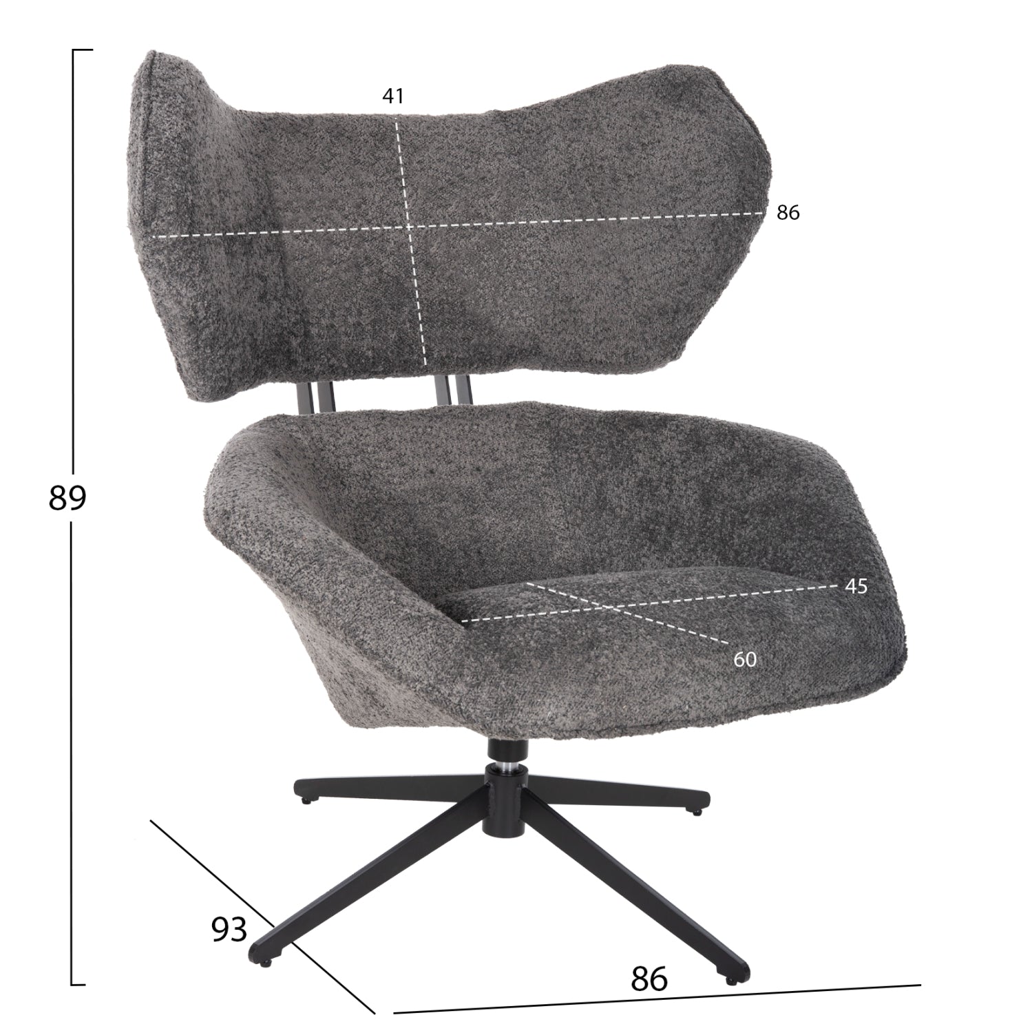 Кресло Брус букле сив цвят  86x90x97