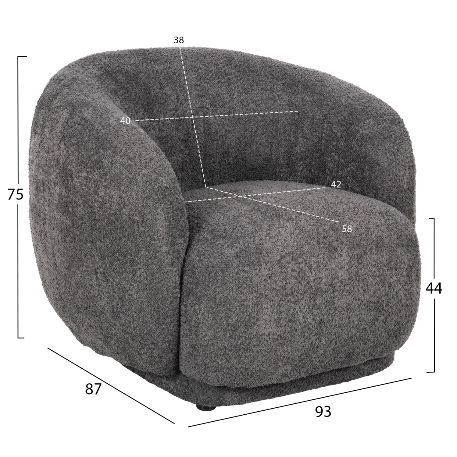 Кресло  KARPEN букле сив цвят 93x87x78
