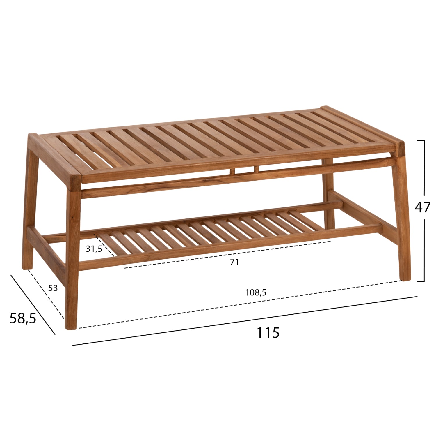 Комплект Довер тиково дърво с бели възглавници натурал диван с 2 кресла и маса 115x58,5x47