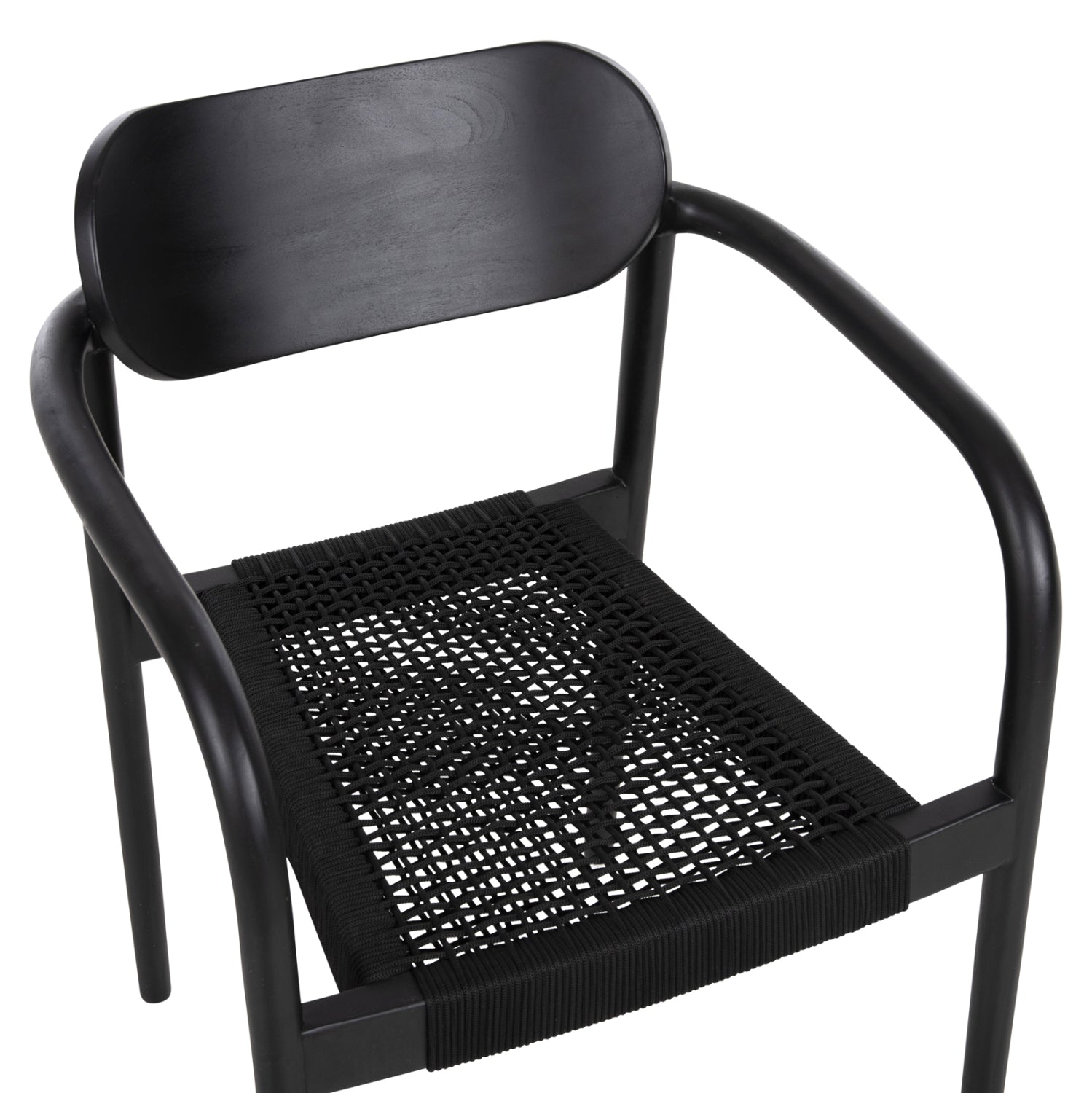 Кресло Осло тиково дърво черен цвят/въже 55x54x80