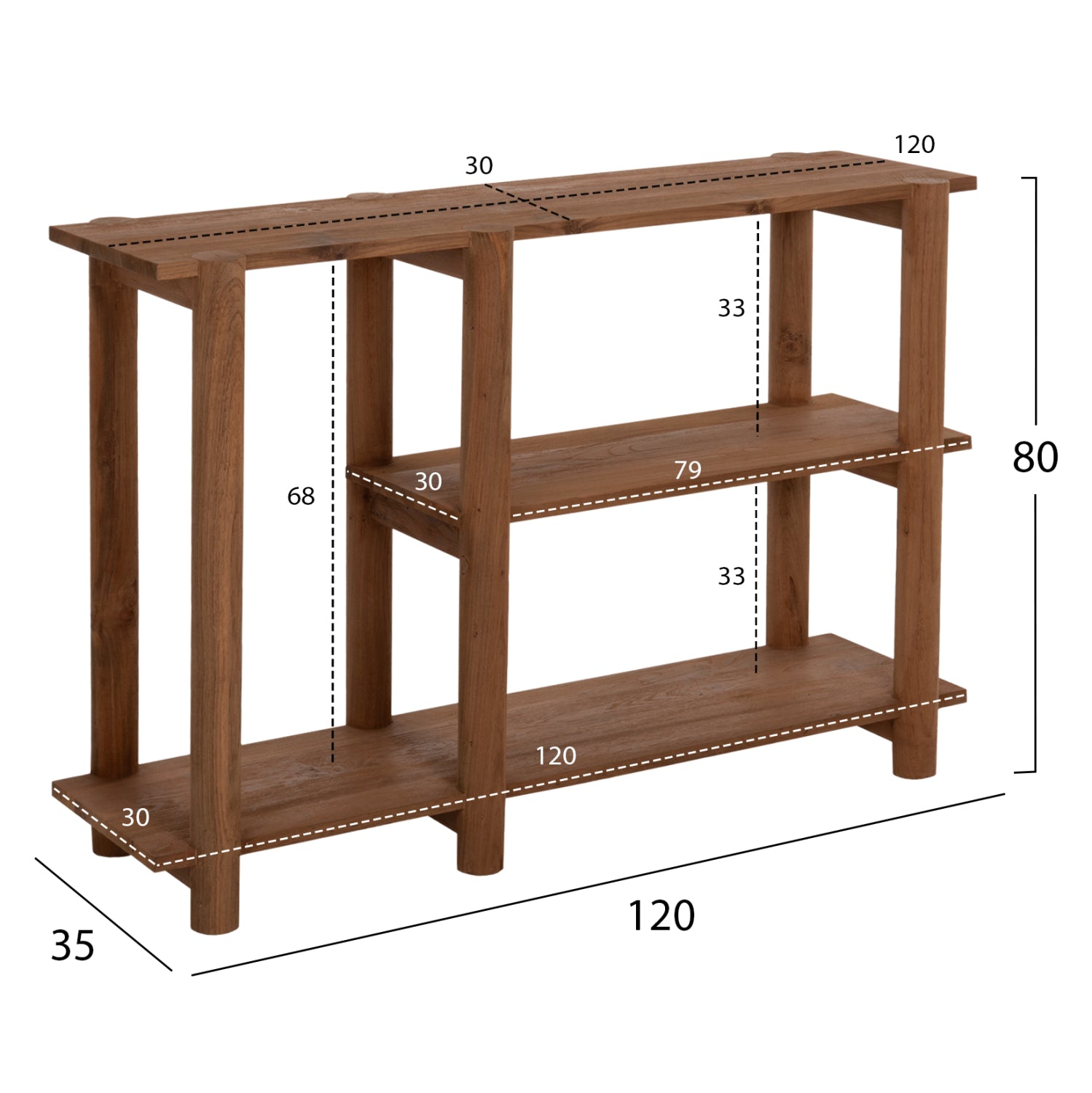 Конзола KUTAI натурал тиково дърво 120x35x80