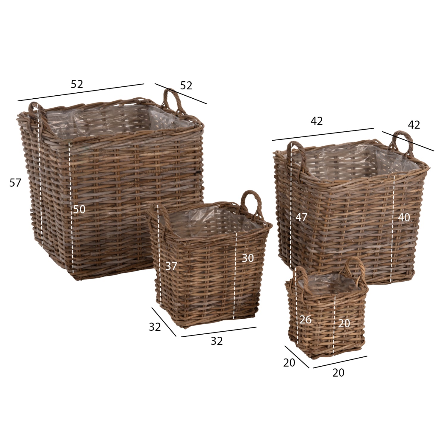 Кошници комплект от 4 броя KATER натурал  52x52x50-57см.