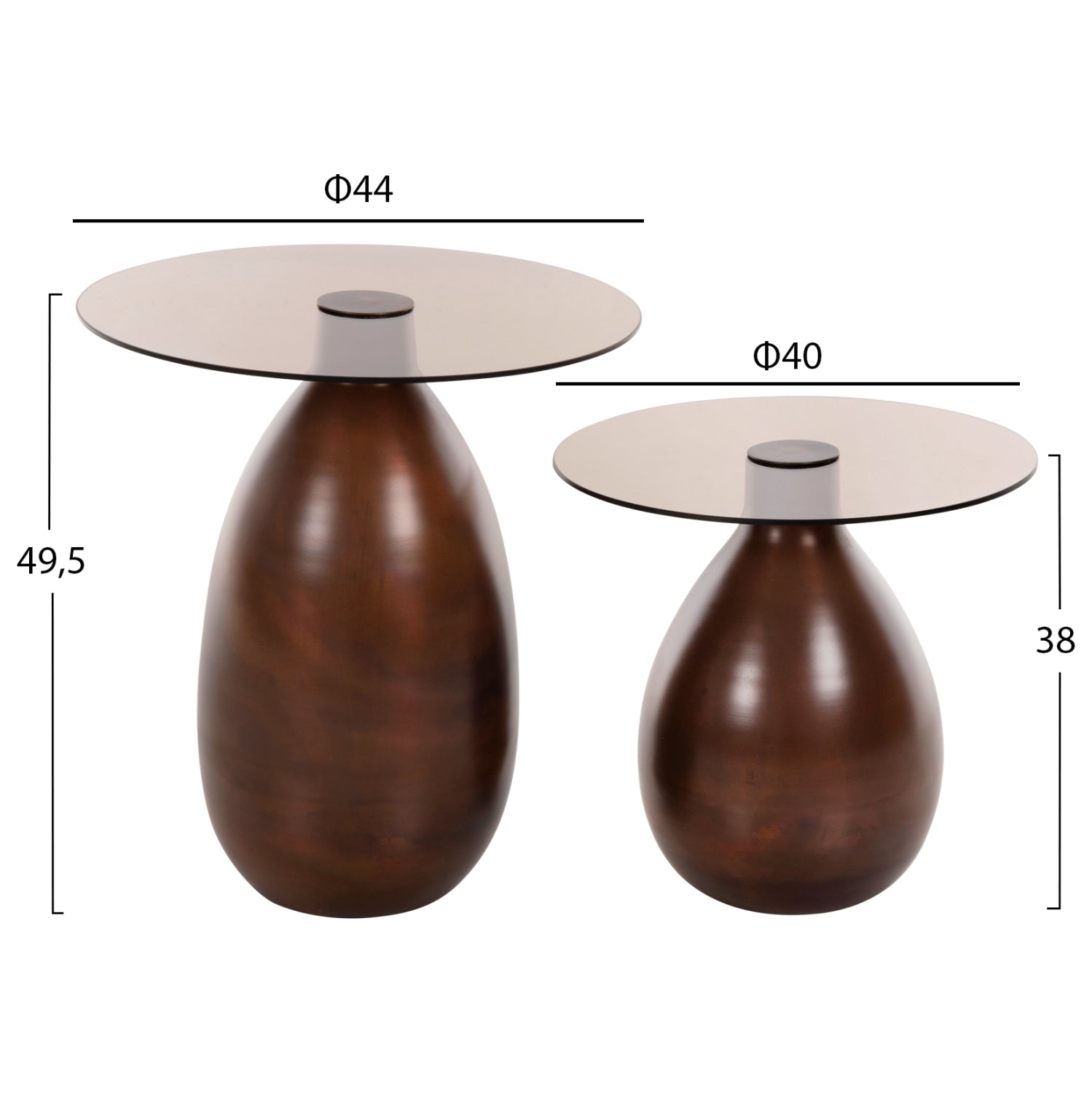 Комплект странични маси 2 бр меден цвят Φ44 и Φ40 см