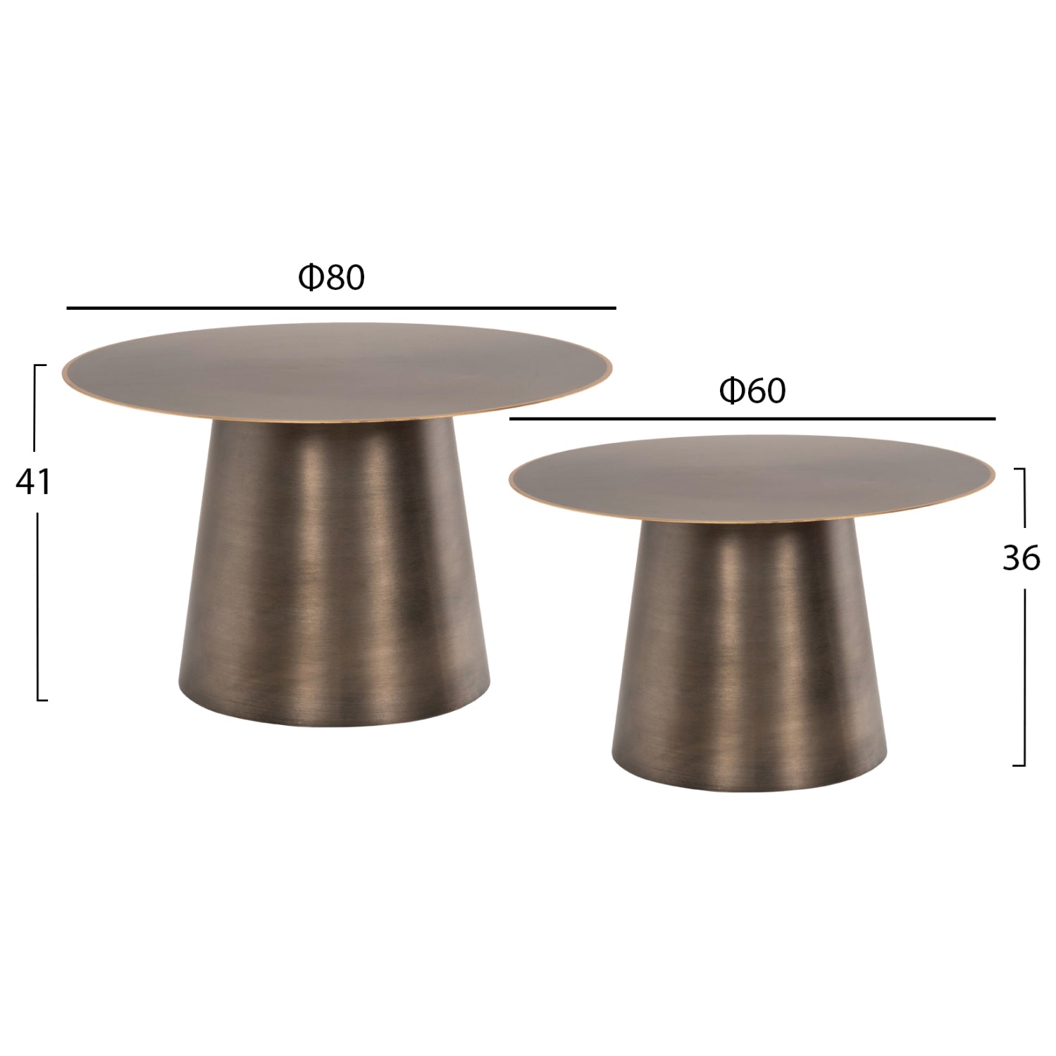 Комплект холни маси NICKELY 2 бр сребрист цвят мат  Φ80x41см и Φ60x36см