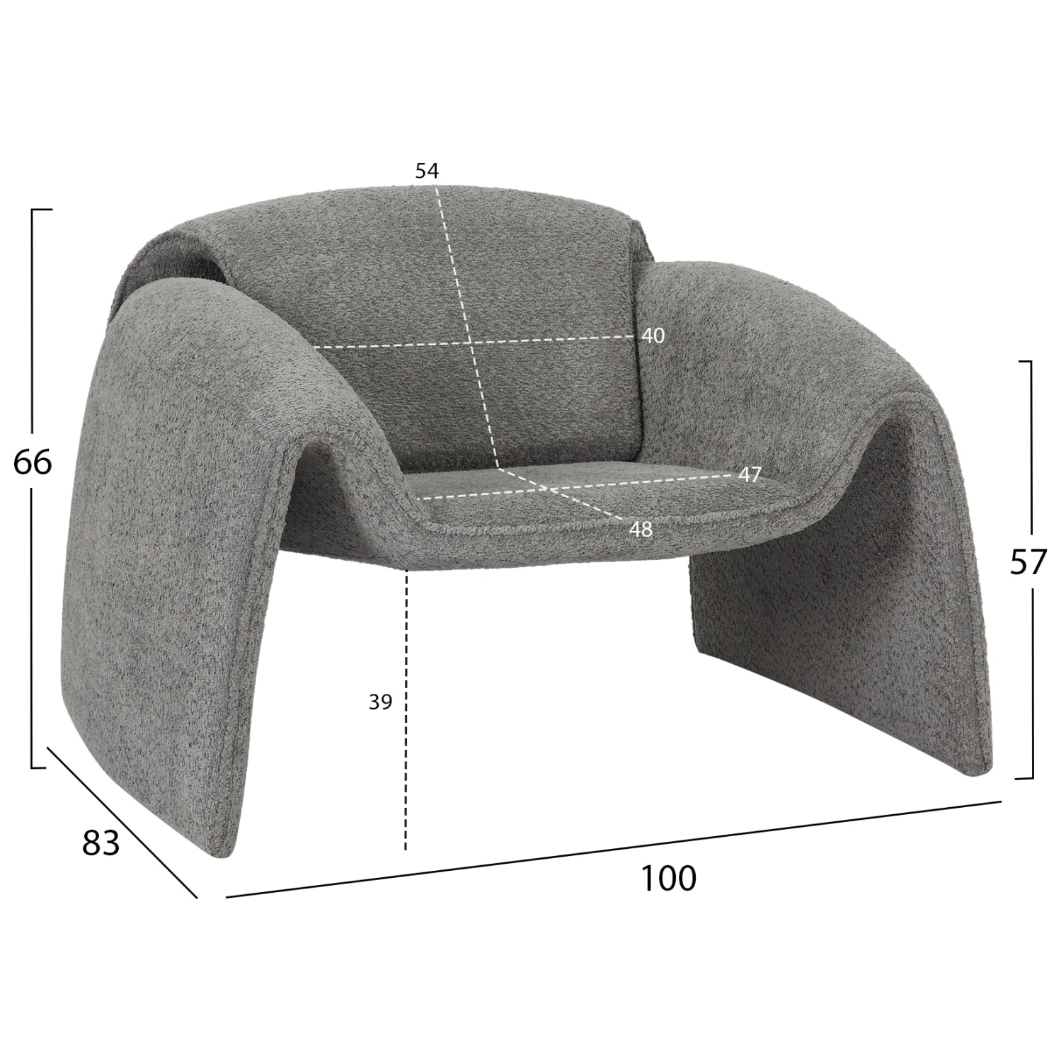 Кресло LAFORGE букле сив цвят  100x83x66