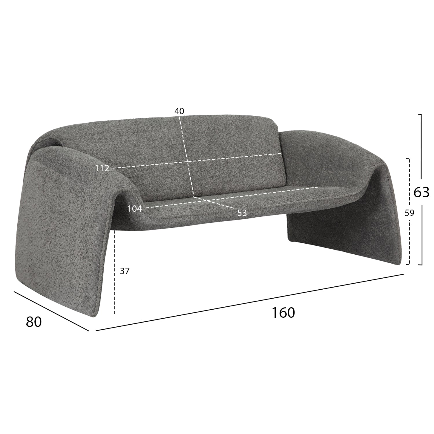 Двуместен диван  LAFORGE  метална конструкция-сив плат букле 160х80х63см.