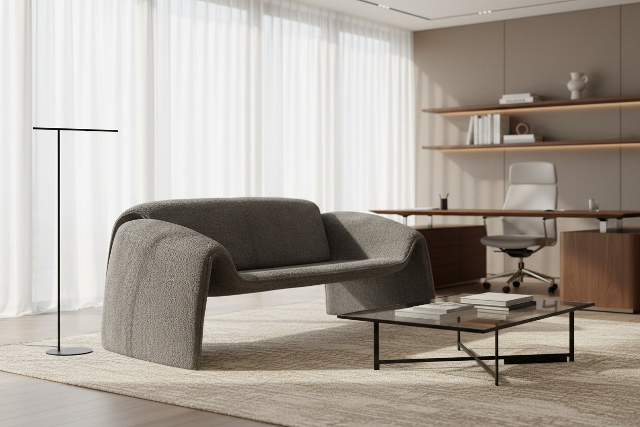 Двуместен диван  LAFORGE  метална конструкция-сив плат букле 160х80х63см.