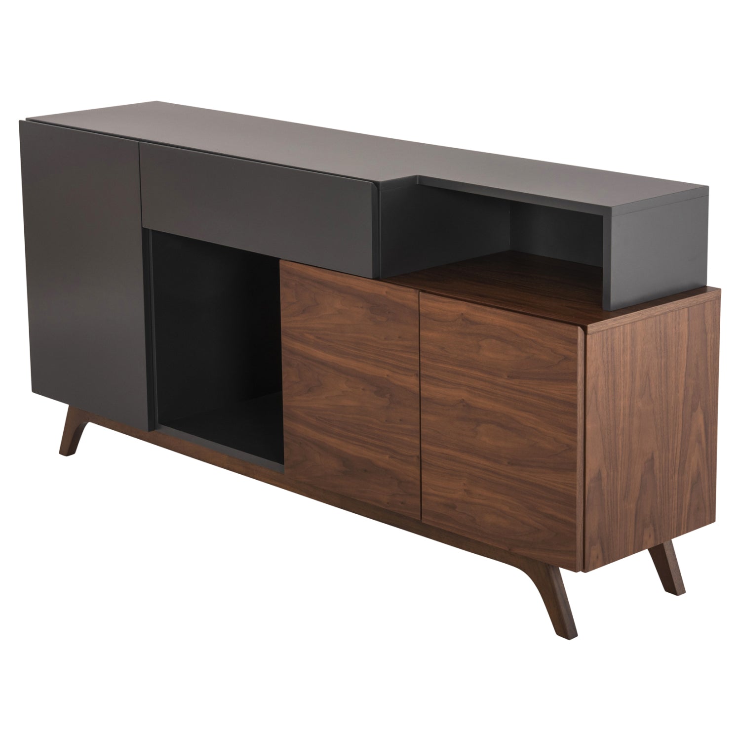 Бюфет PREDA цвят орех-тъмно сив 167x28-40x80