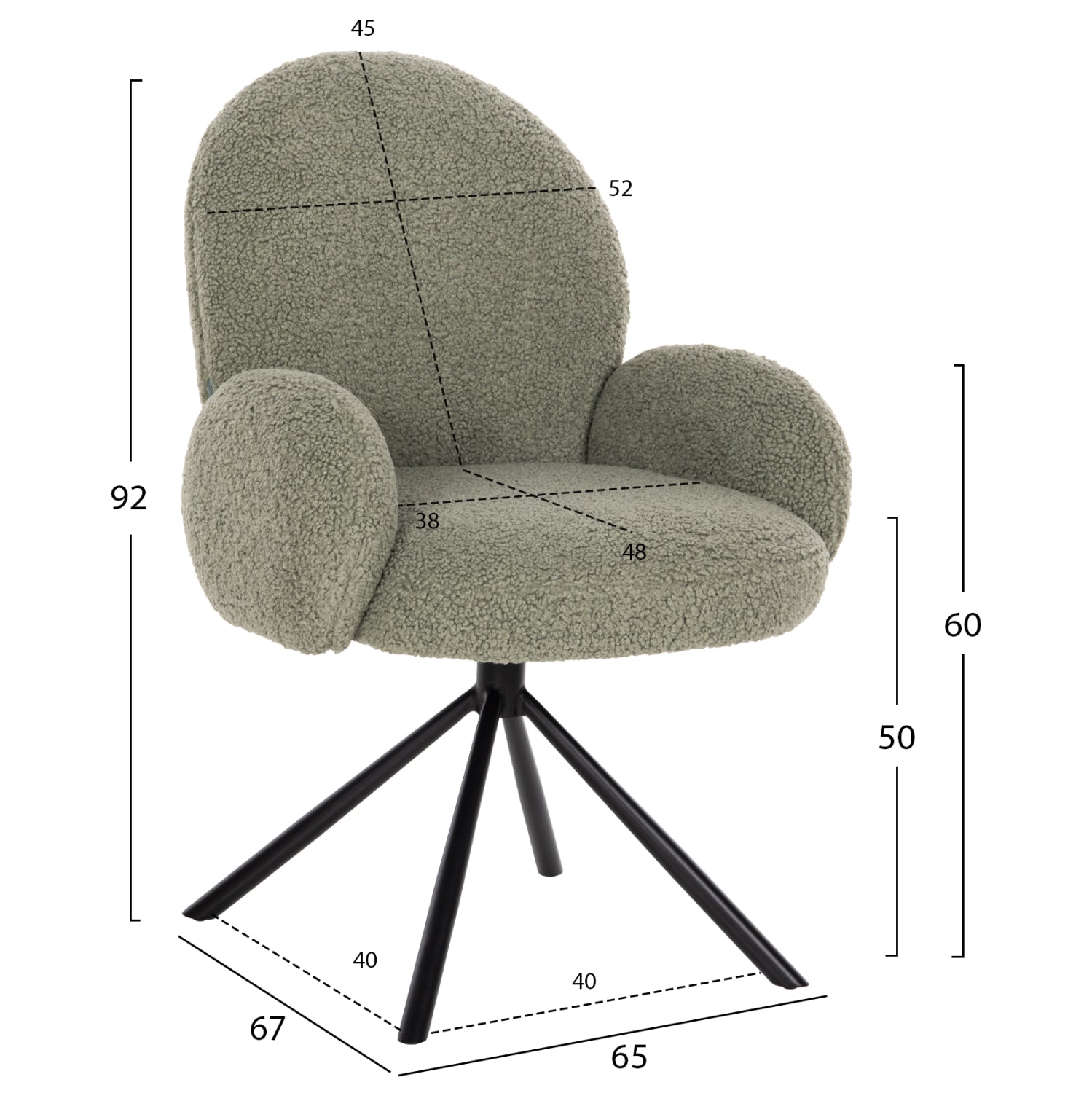 Въртящ се  стол WINON маслиново зелено насипно-черно метално 65x67x92в см.