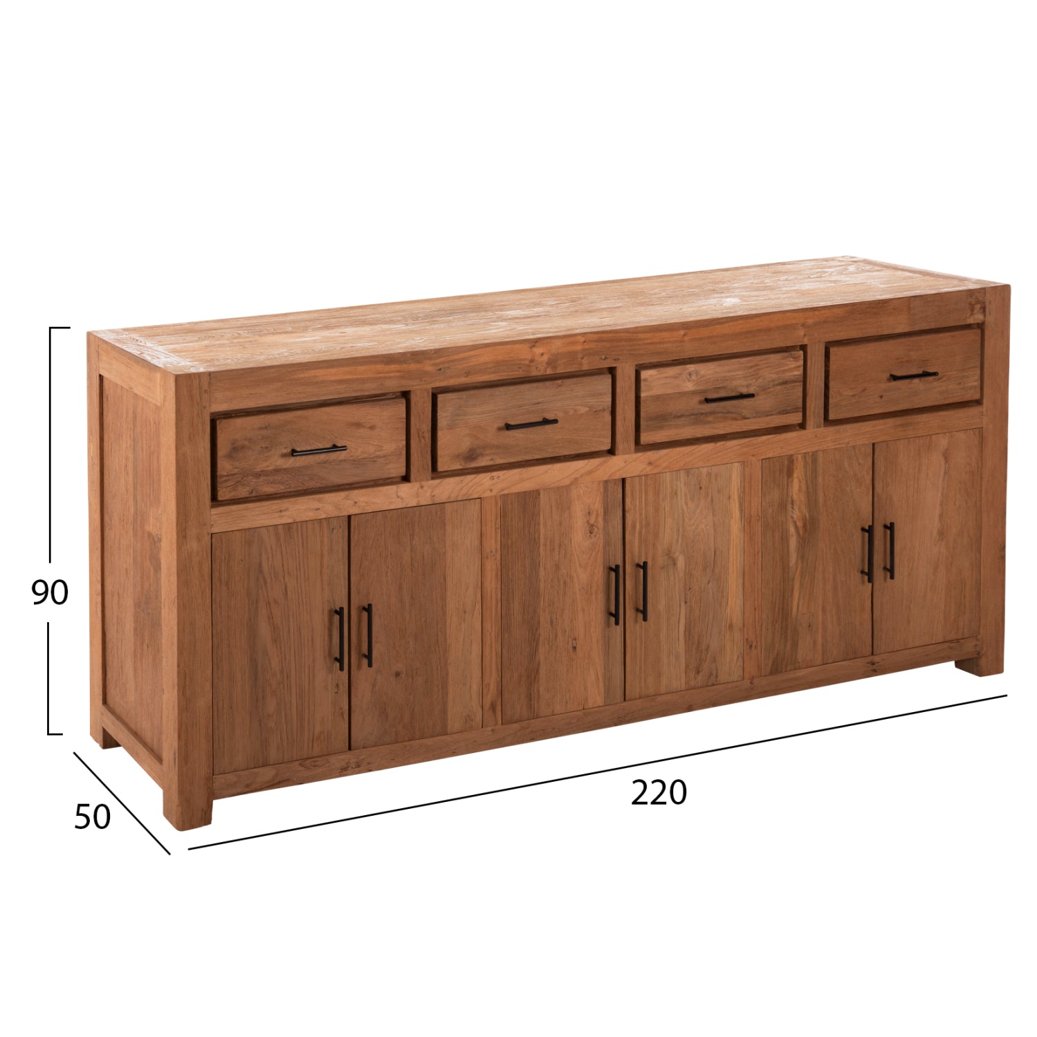 Бюфет рециклирано тиково дърво Grayson натурално 220x50x90см.