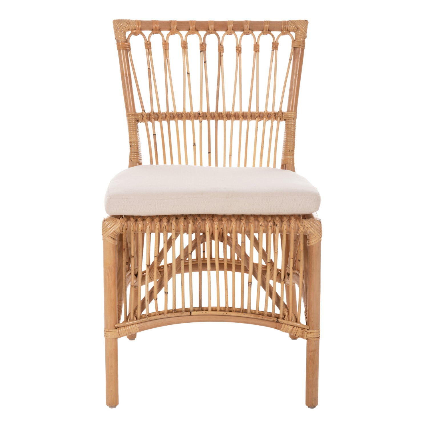 Ратанов стол Талин с естествен ратан и възглавница в бяло, 53x58x91см